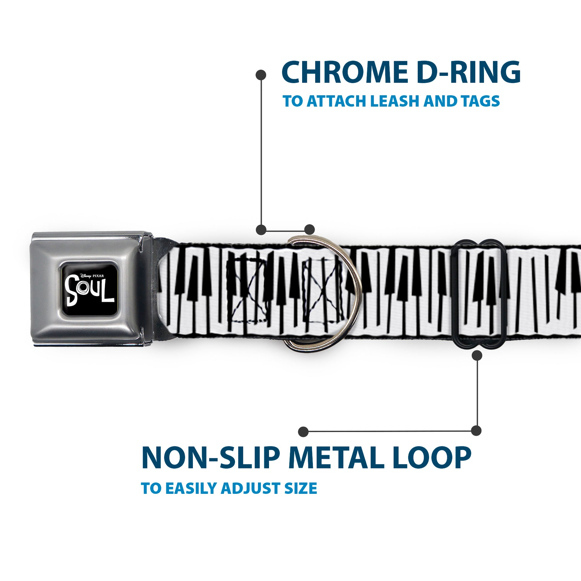 SOUL Text Logo Full Color Black/White Seatbelt Buckle Collar - Soul Piano Keys White/Black Seatbelt Buckle Collars Disney