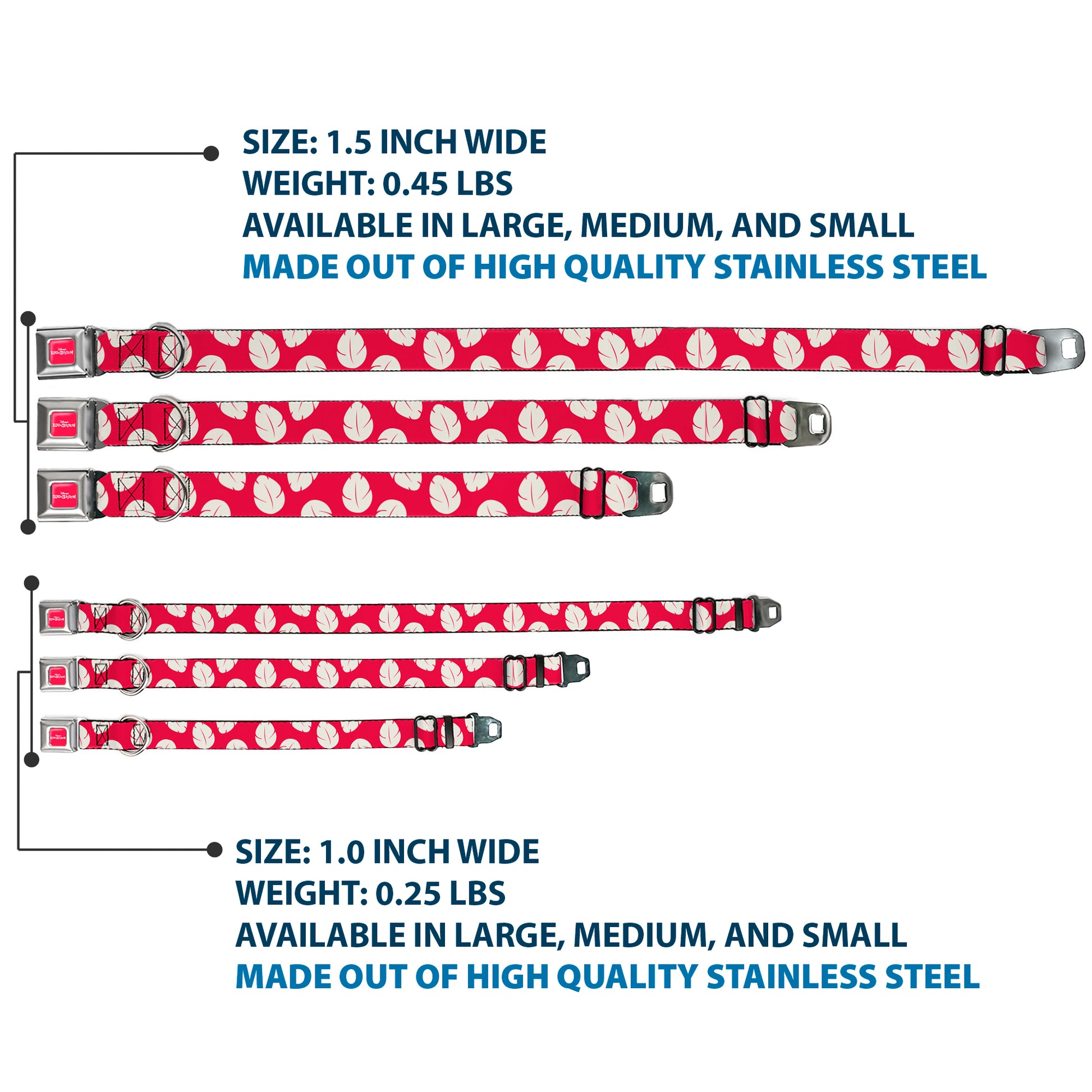 Disney's LILO & STITCH Title Logo Full Color Red/White Seatbelt Buckle Collar - Lilo & Stitch Bounding Lilo Dress Leaves Red/Ivory Seatbelt Buckle Collars Disney