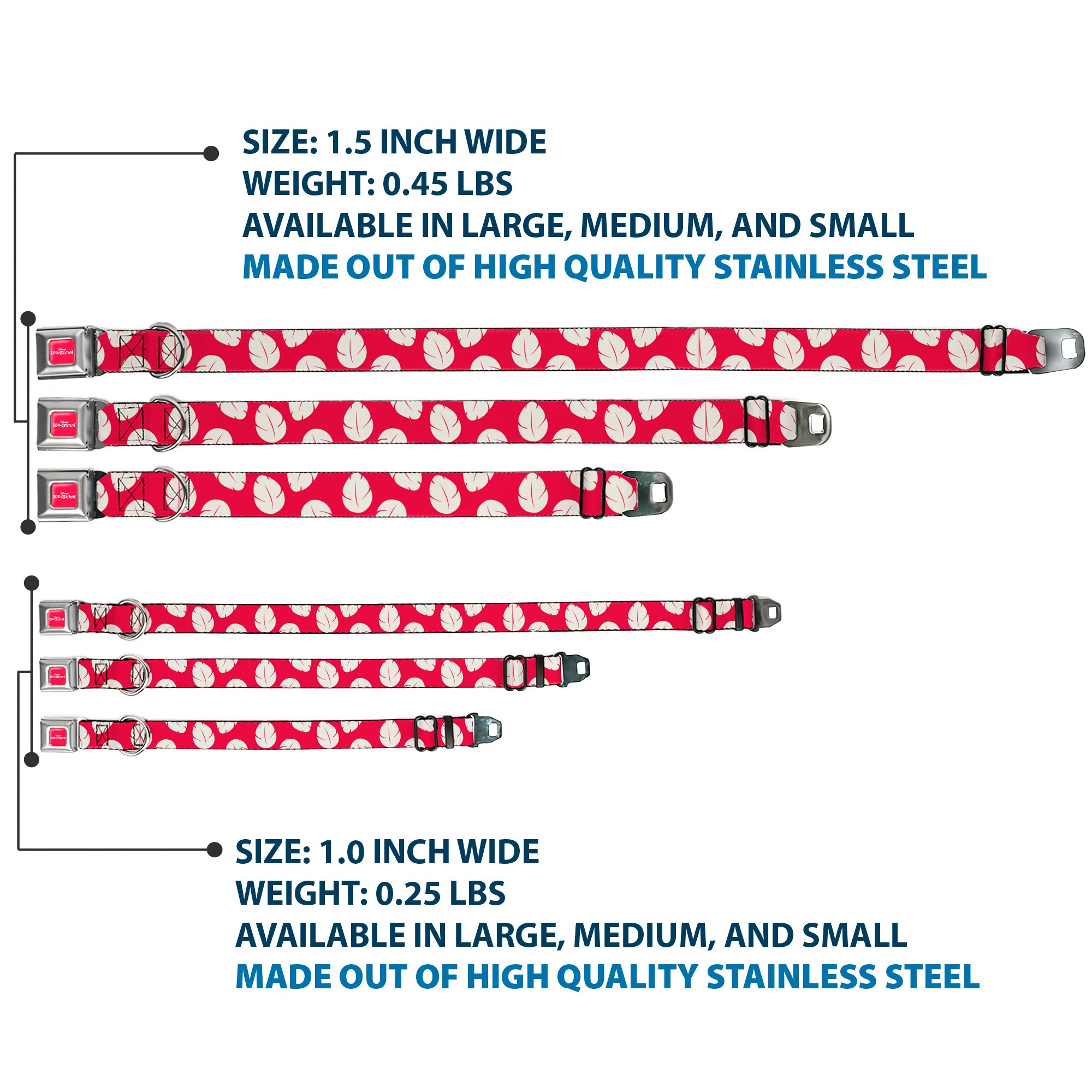 Disney's LILO & STITCH Title Logo Full Color Red/White Seatbelt Buckle Collar - Lilo & Stitch Bounding Lilo Dress Leaves Red/Ivory Seatbelt Buckle Collars Disney