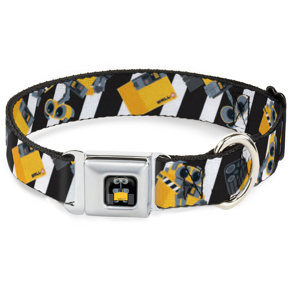 WALL-E Pose Full Color Black Seatbelt Buckle Collar - Wall-E Poses/Stripe Black/White Seatbelt Buckle Collars Disney