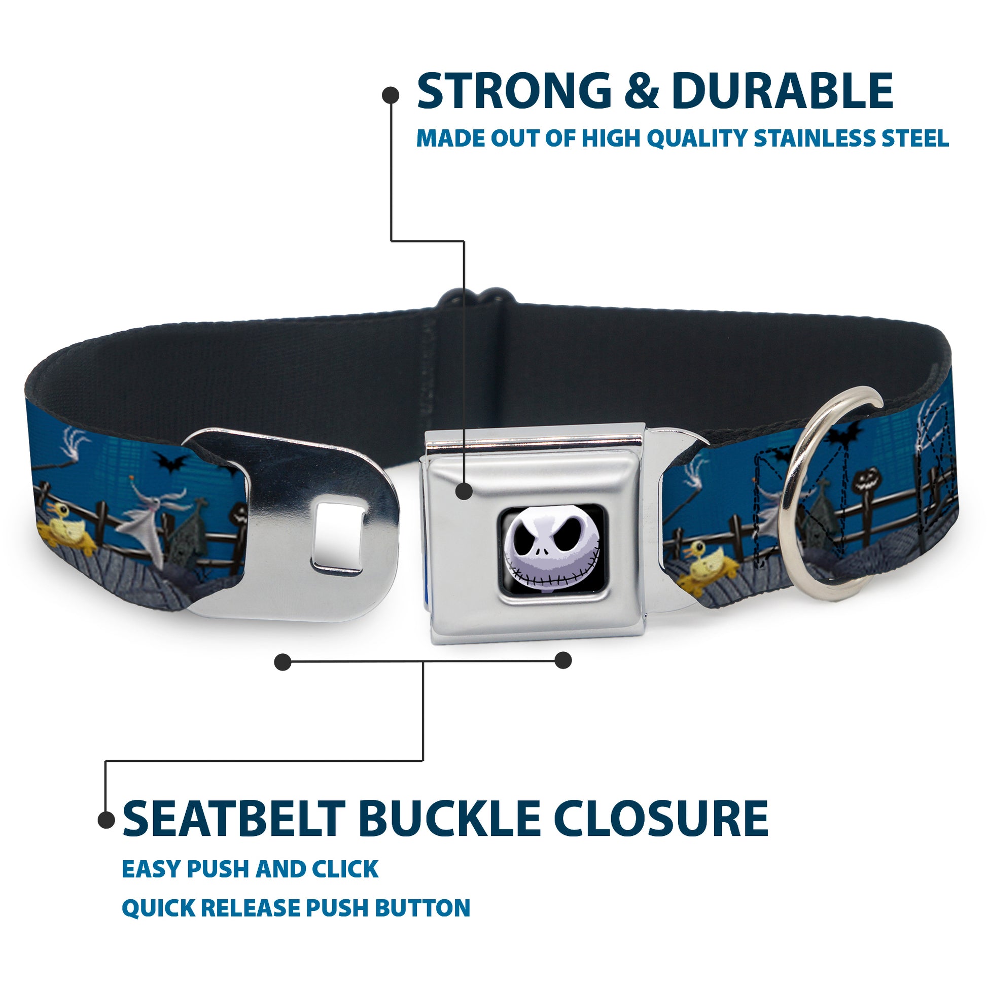 Jack Expression6 Full Color Seatbelt Buckle Collar - Nightmare Before Christmas Jack, Zombie Duck & Zero Cemetery Scene Seatbelt Buckle Collars Disney