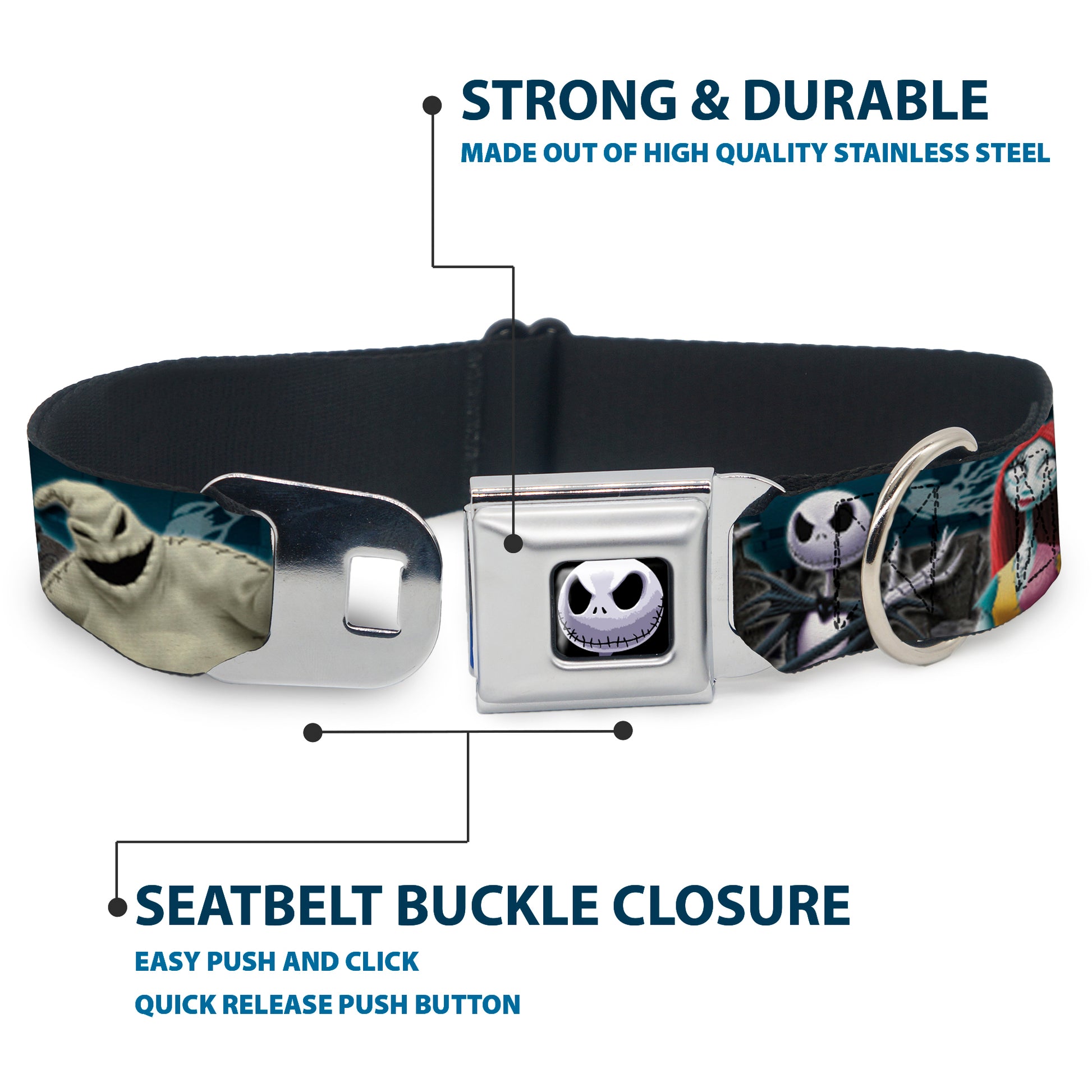 Jack Expression6 Full Color Seatbelt Buckle Collar - Nightmare Before Christmas 4-Character Group/Cemetery Scene Seatbelt Buckle Collars Disney