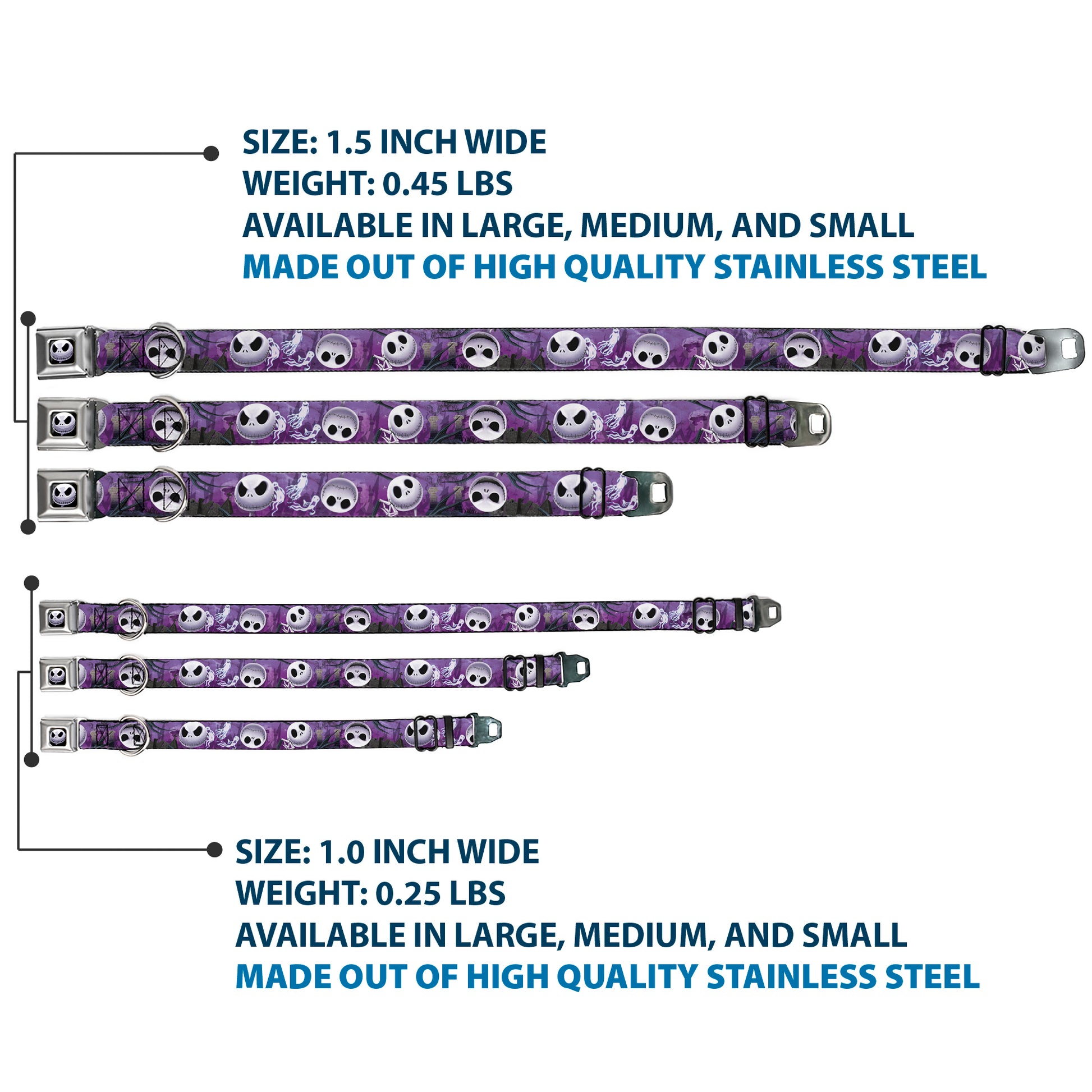 Jack Expression6 Full Color Seatbelt Buckle Collar - Jack Expressions/Ghosts in Cemetery Purples/Grays/White Seatbelt Buckle Collars Disney