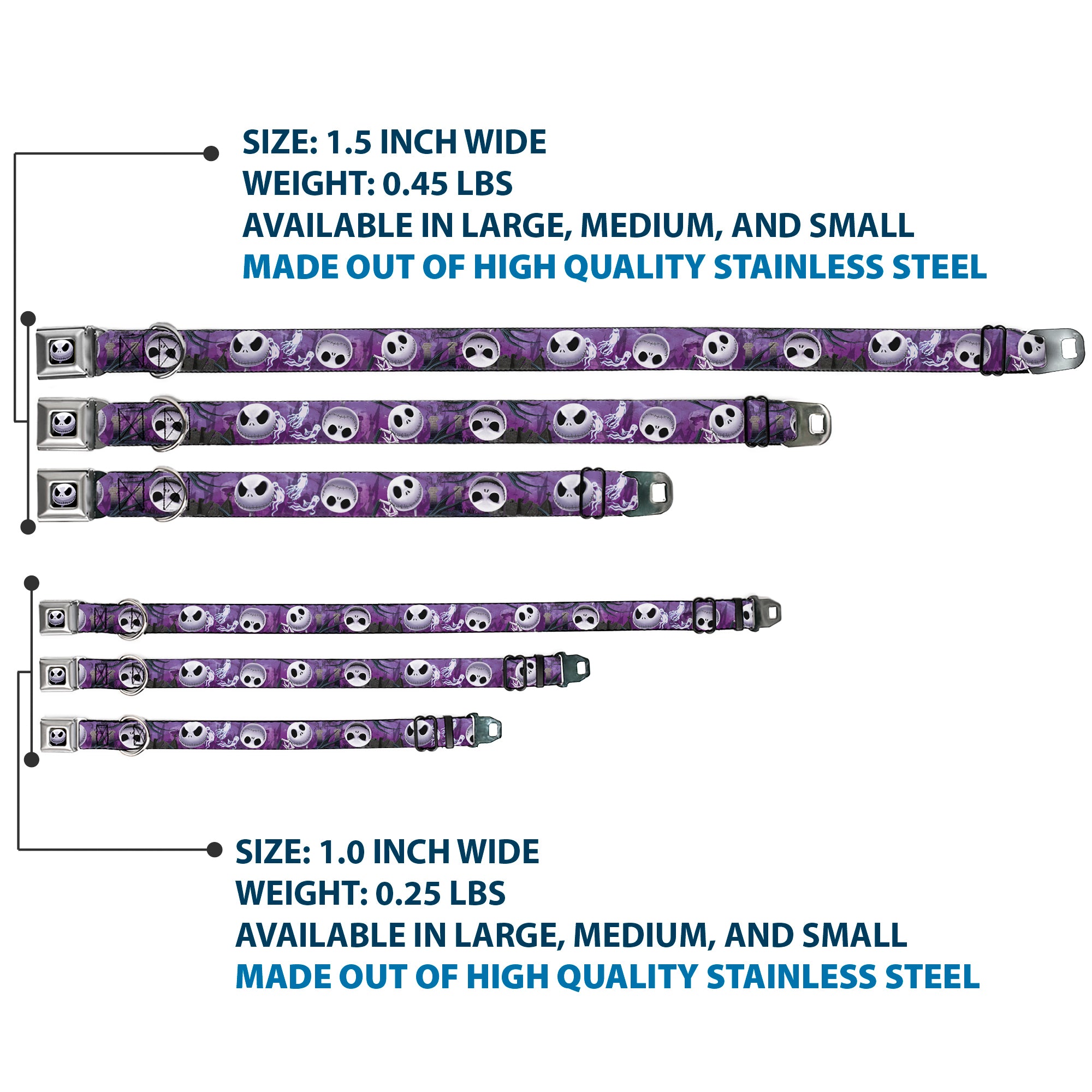 Jack Expression6 Full Color Seatbelt Buckle Collar - Jack Expressions/Ghosts in Cemetery Purples/Grays/White Seatbelt Buckle Collars Disney