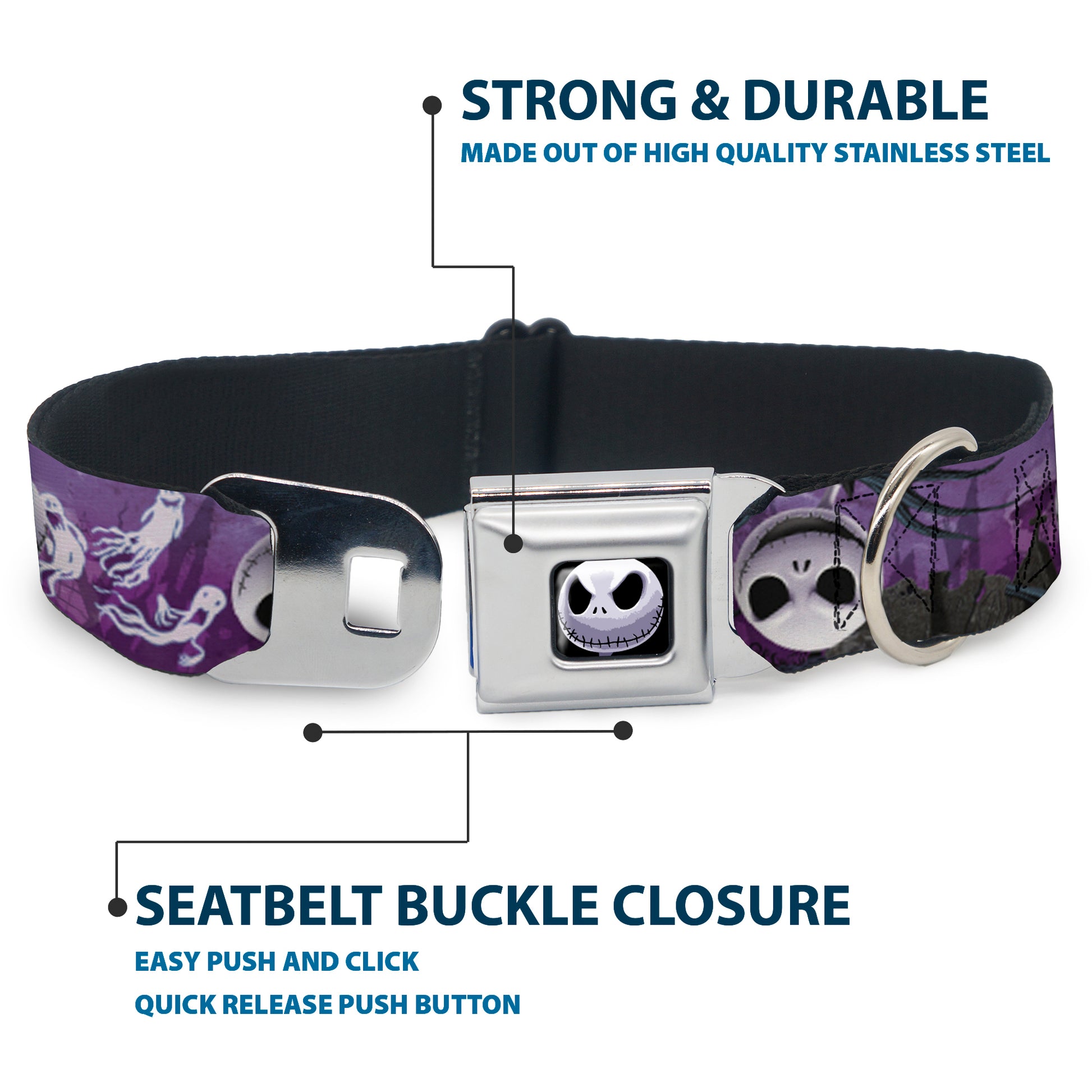 Jack Expression6 Full Color Seatbelt Buckle Collar - Jack Expressions/Ghosts in Cemetery Purples/Grays/White Seatbelt Buckle Collars Disney