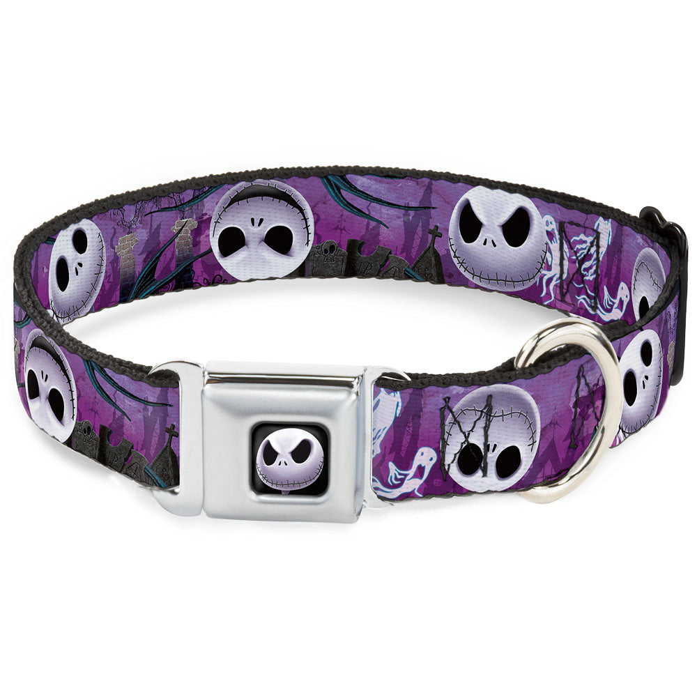 Jack Expression6 Full Color Seatbelt Buckle Collar - Jack Expressions/Ghosts in Cemetery Purples/Grays/White Seatbelt Buckle Collars Disney