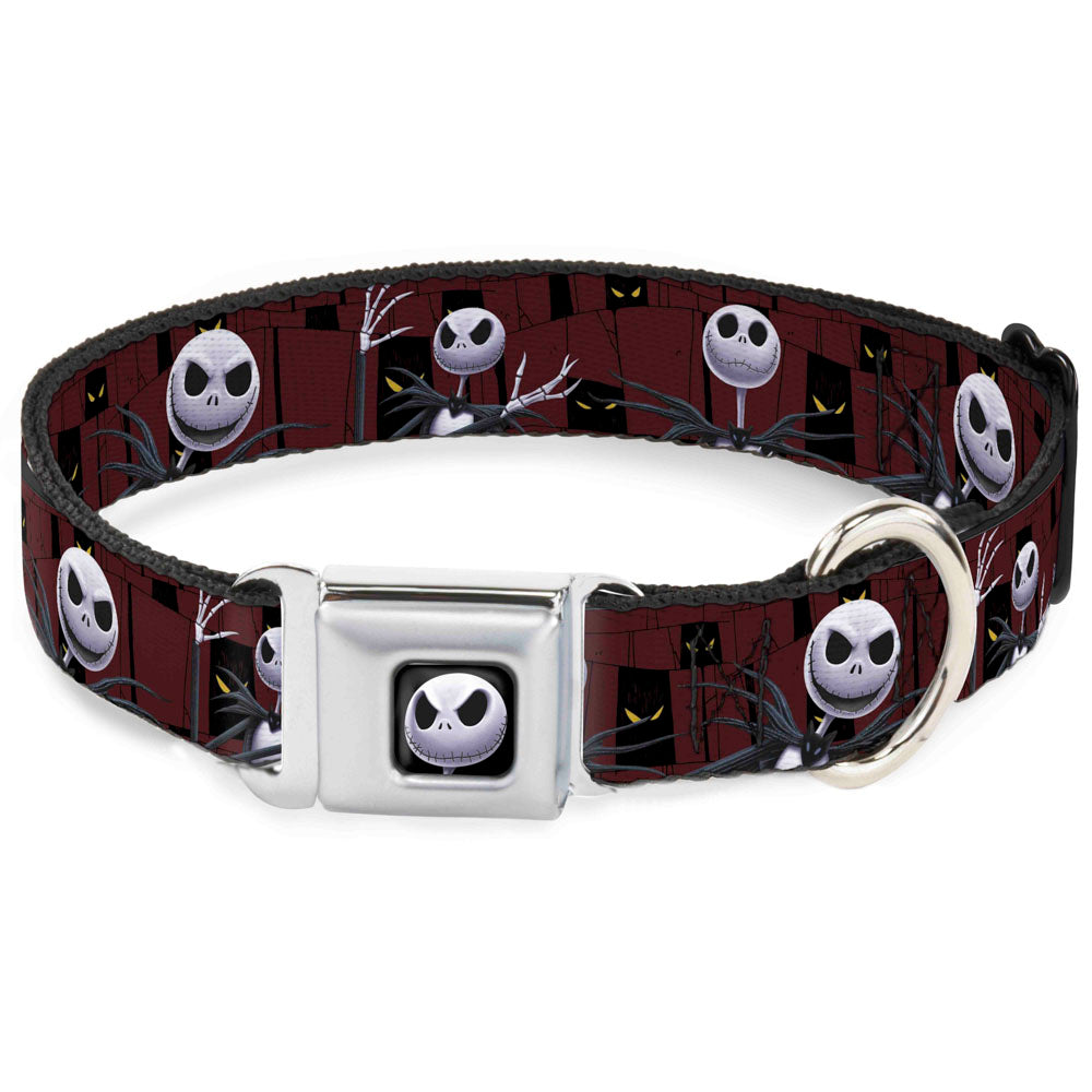 Jack Expression6 Full Color Seatbelt Buckle Collar - Nightmare Before Christmas 3-Jack Poses/Peeping Eyes Burgundy/Black/Yellow Seatbelt Buckle Collars Disney