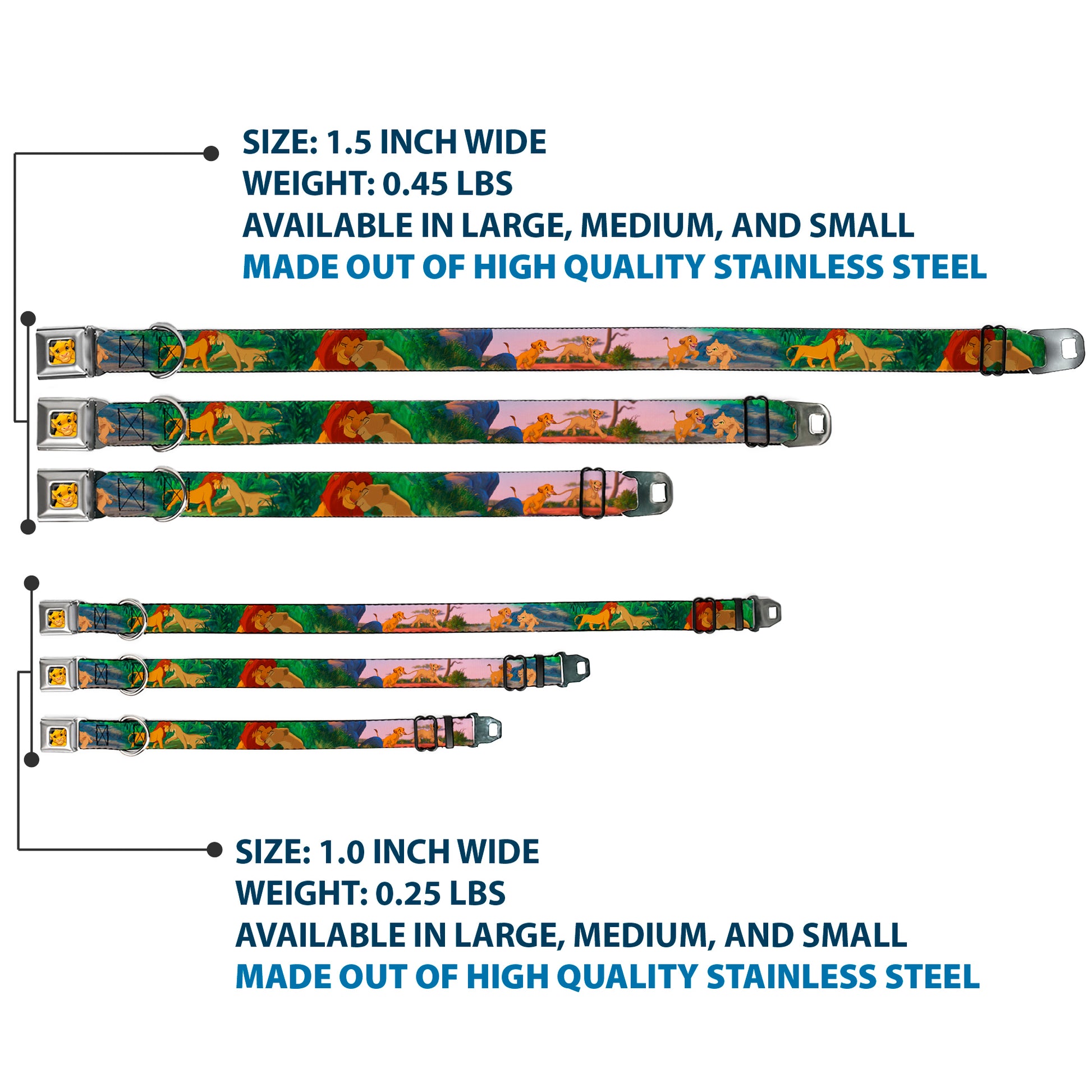 Simba Full Color Seatbelt Buckle Collar - Lion King Simba & Nala Growing Up Scenes Seatbelt Buckle Collars Disney