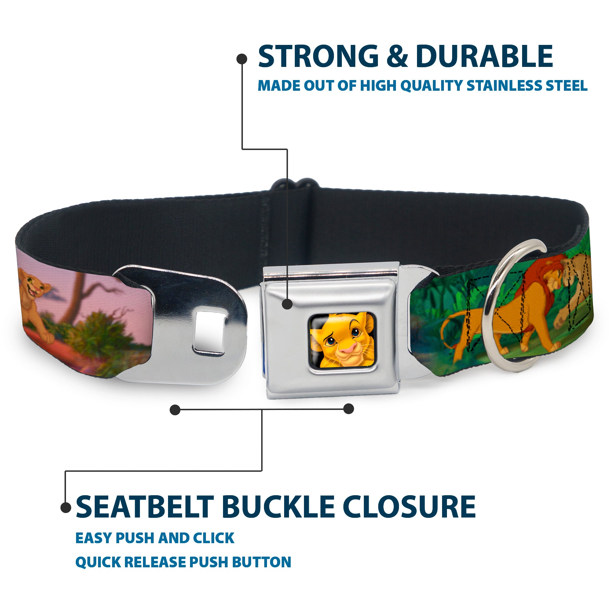 Simba Full Color Seatbelt Buckle Collar - Lion King Simba & Nala Growing Up Scenes Seatbelt Buckle Collars Disney