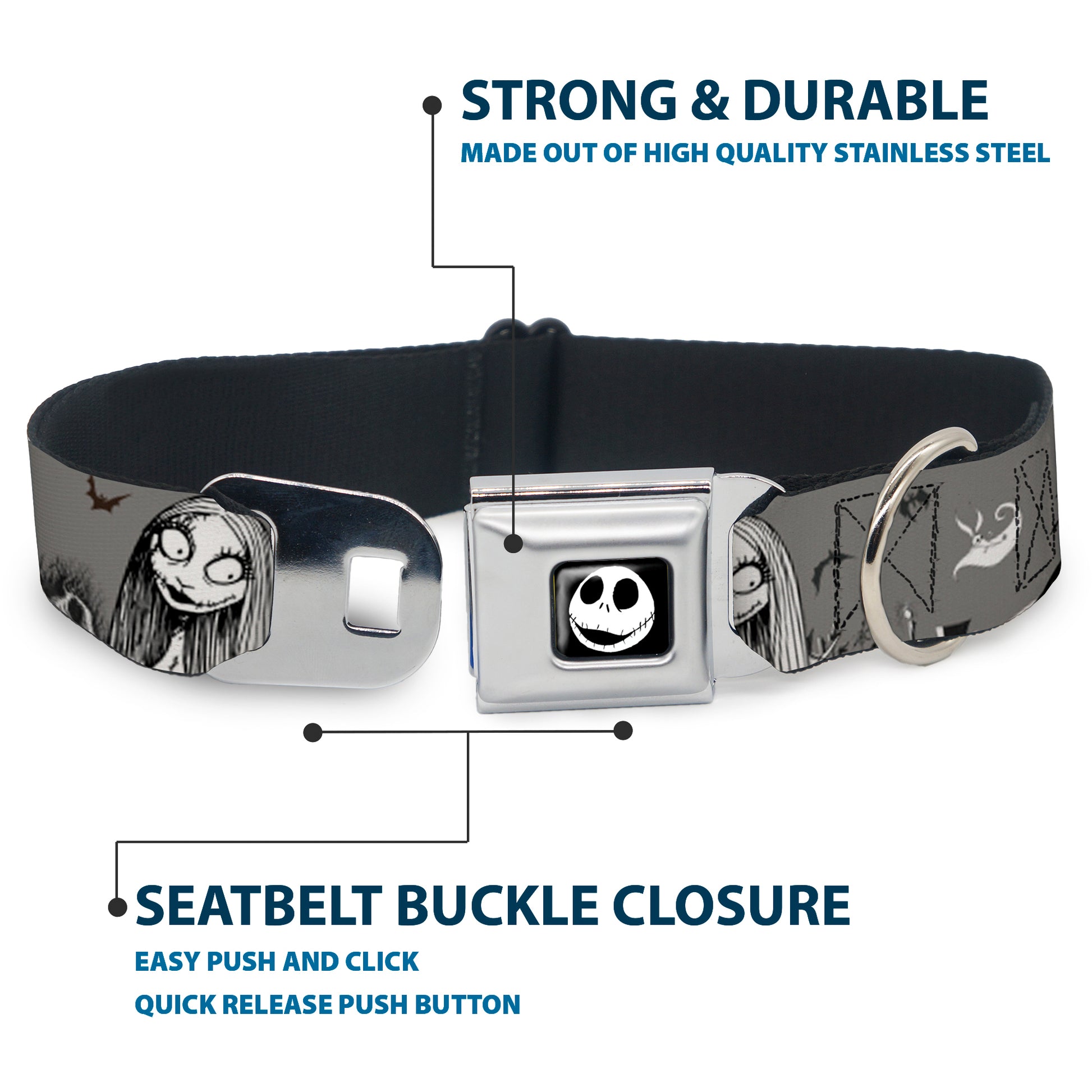 Jack Expression7 Full Color Seatbelt Buckle Collar - NBC Jack & Sally Cemetery Scene Gray/Black/White Seatbelt Buckle Collars Disney