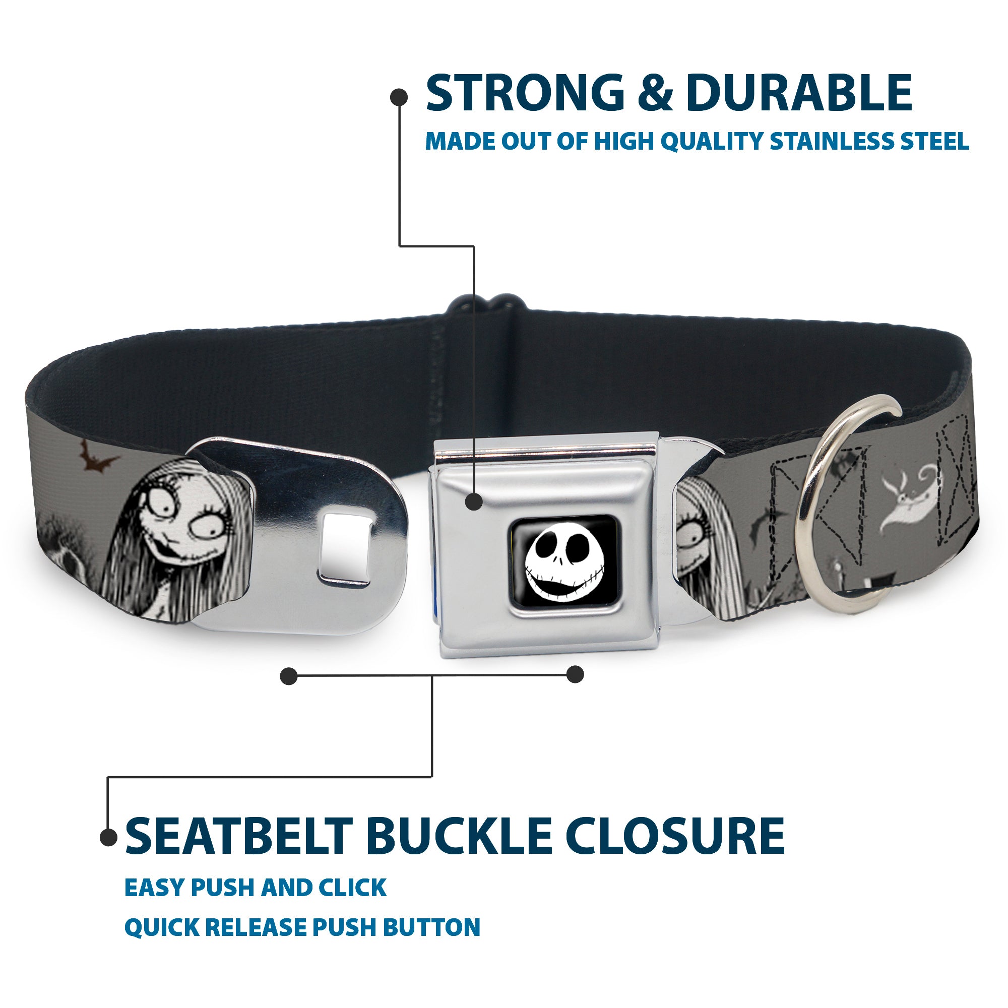 Jack Expression7 Full Color Seatbelt Buckle Collar - NBC Jack & Sally Cemetery Scene Gray/Black/White Seatbelt Buckle Collars Disney