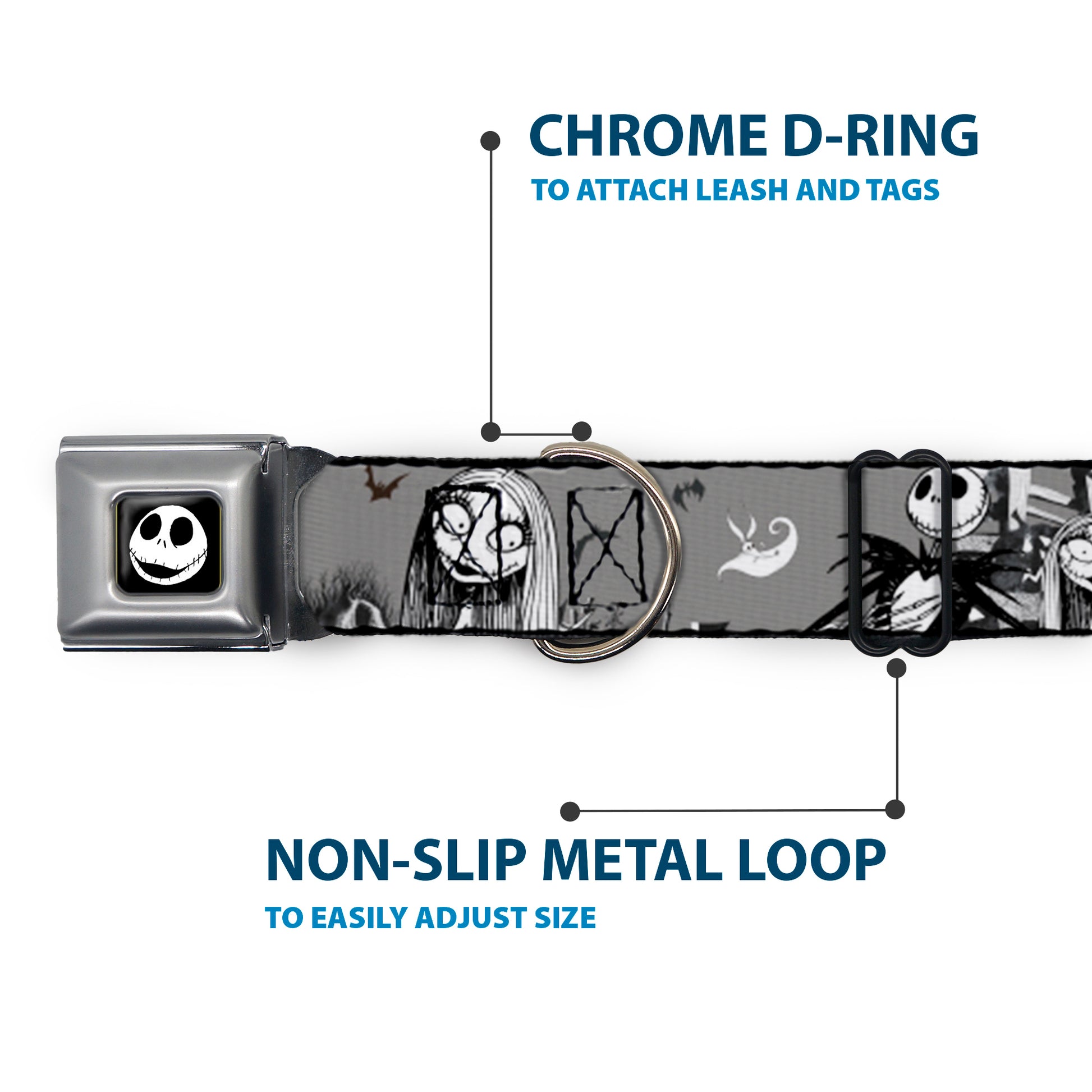 Jack Expression7 Full Color Seatbelt Buckle Collar - NBC Jack & Sally Cemetery Scene Gray/Black/White Seatbelt Buckle Collars Disney