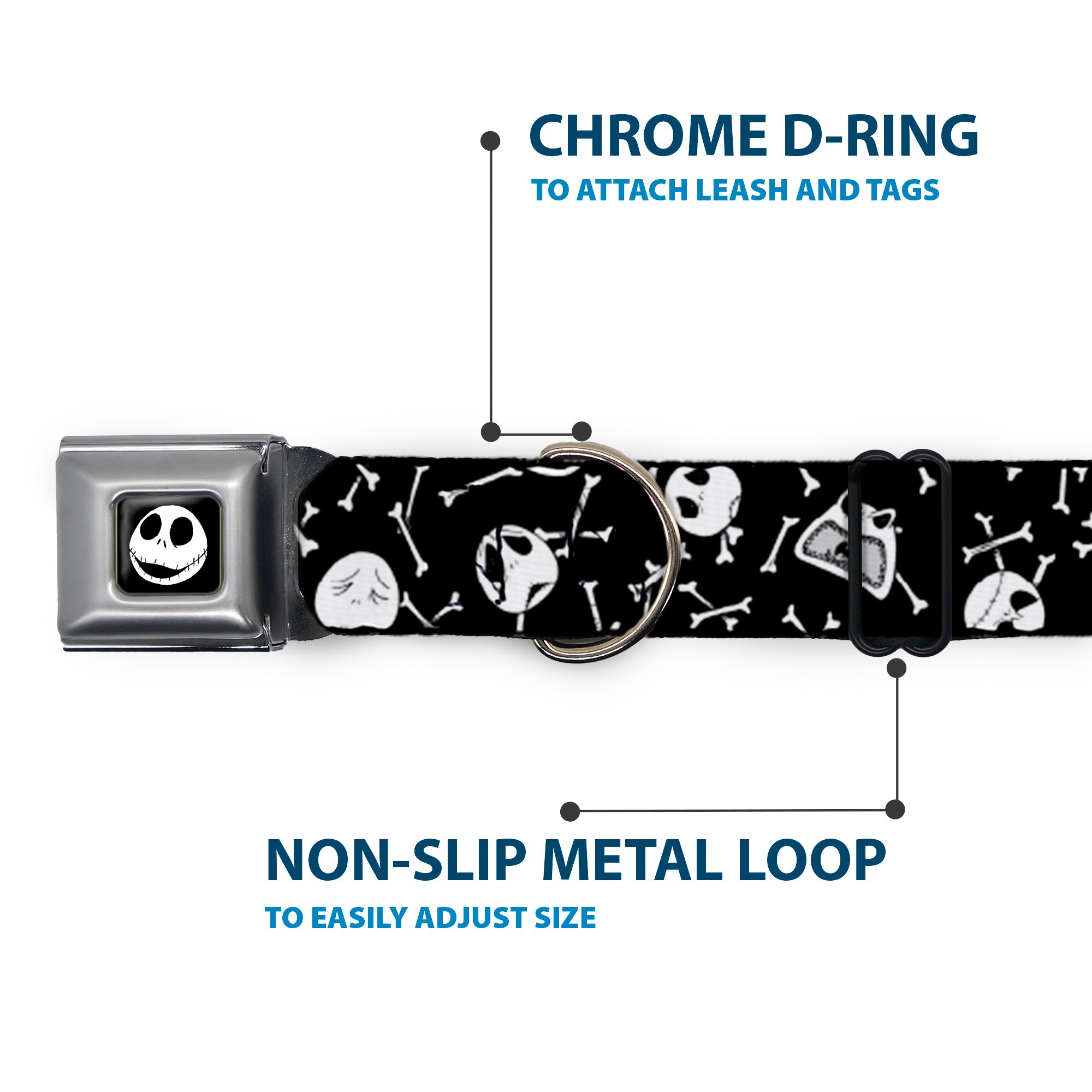 Jack Expressions/Bones Scattered Full Color Black/White Seatbelt Buckle Collar - Jack Expressions/Bones Scattered Black/White Seatbelt Buckle Collars Disney