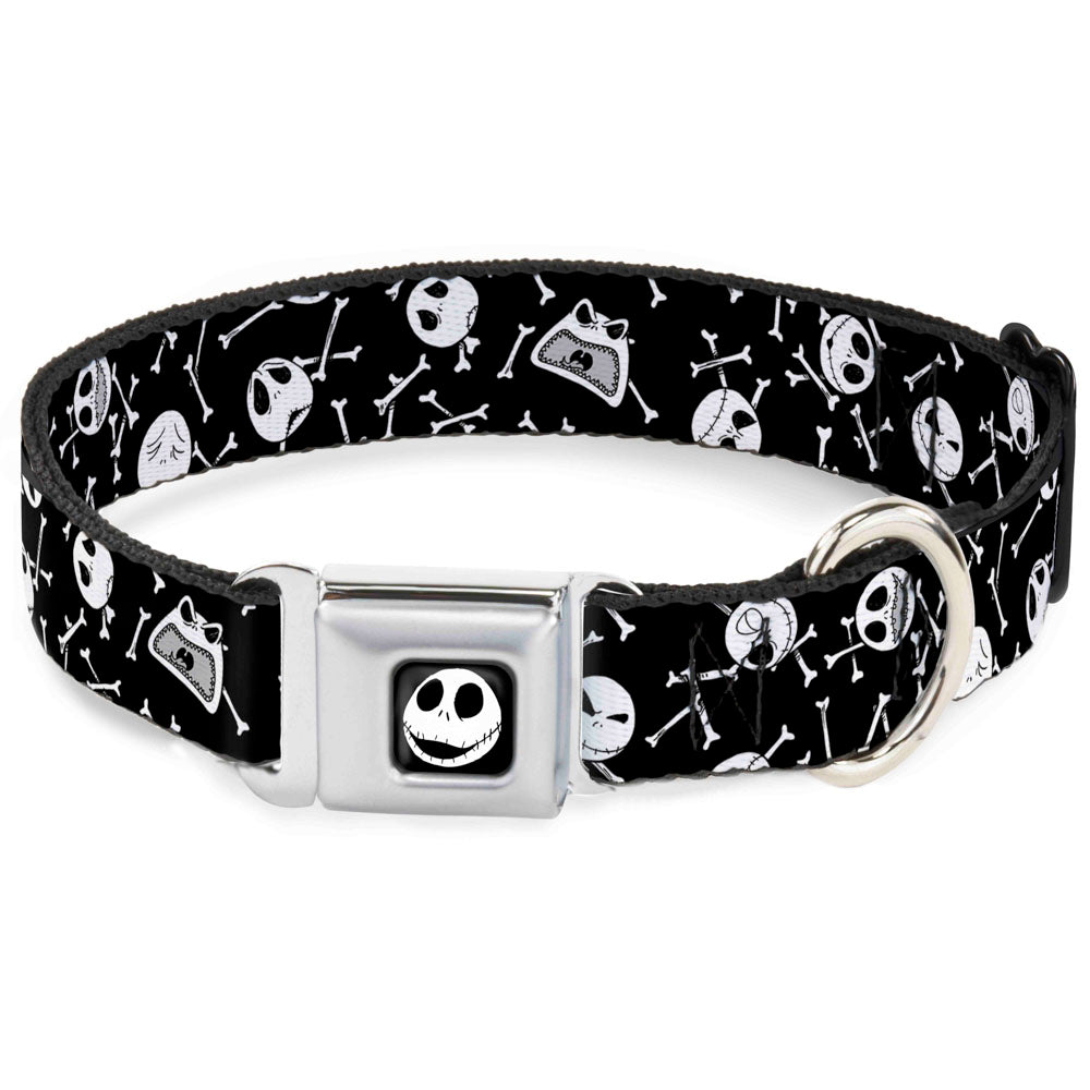 Jack Expressions/Bones Scattered Full Color Black/White Seatbelt Buckle Collar - Jack Expressions/Bones Scattered Black/White Seatbelt Buckle Collars Disney