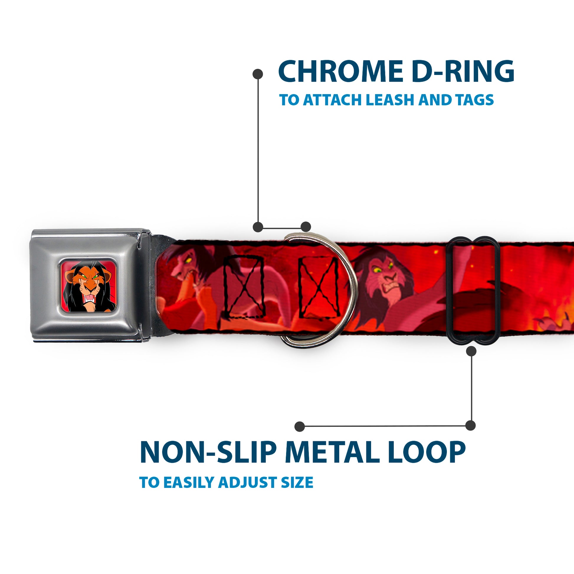 Scar Red Full Color Seatbelt Buckle Collar - Simba Scar Battle Scene Fiery Red Seatbelt Buckle Collars Disney