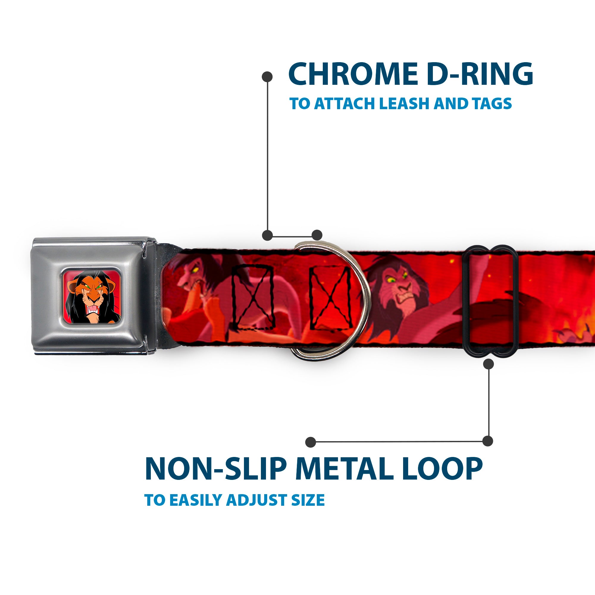 Scar Red Full Color Seatbelt Buckle Collar - Simba Scar Battle Scene Fiery Red Seatbelt Buckle Collars Disney