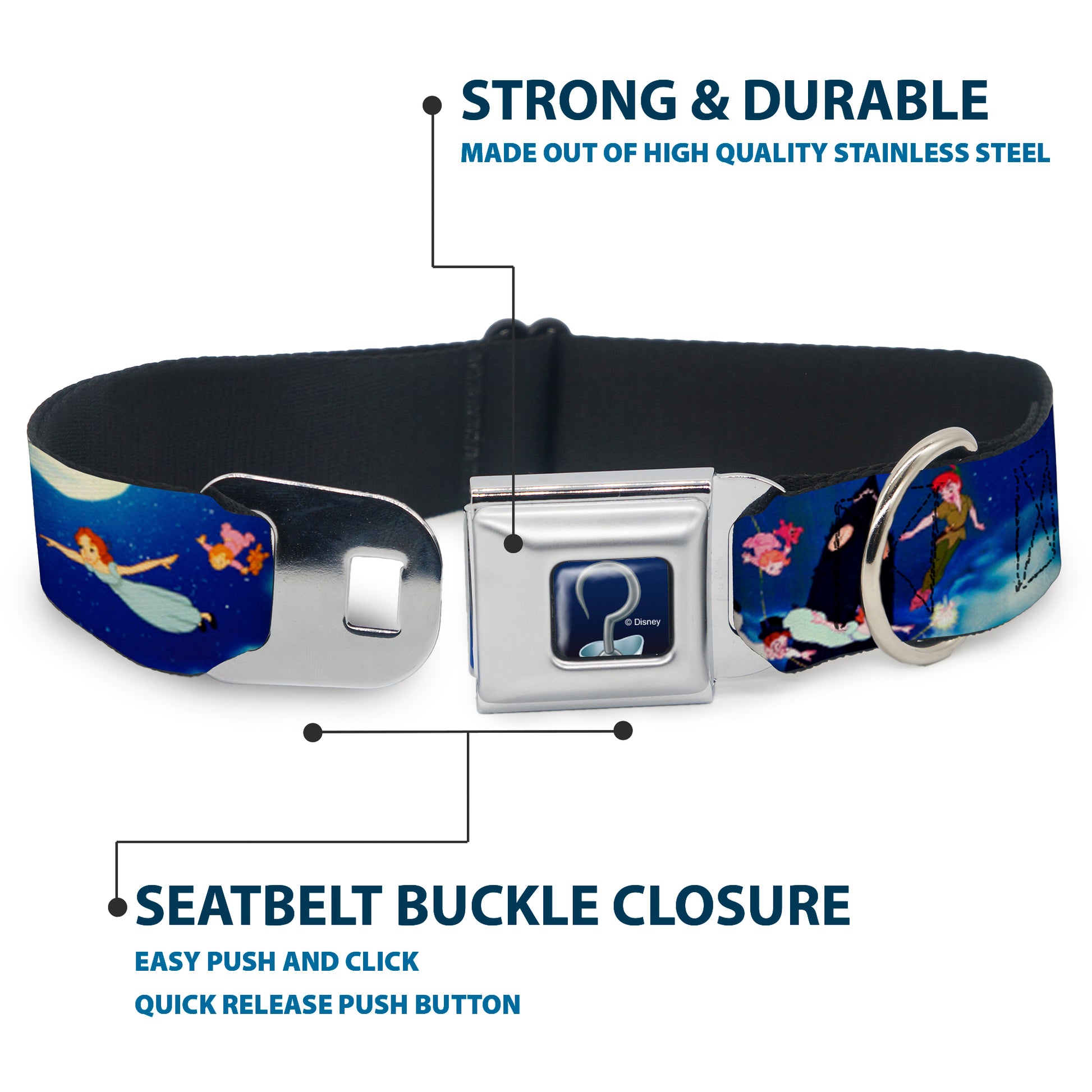 Captain Hook's Hook Full Color Seatbelt Buckle Collar - Peter Pan Flying Scene Seatbelt Buckle Collars Disney