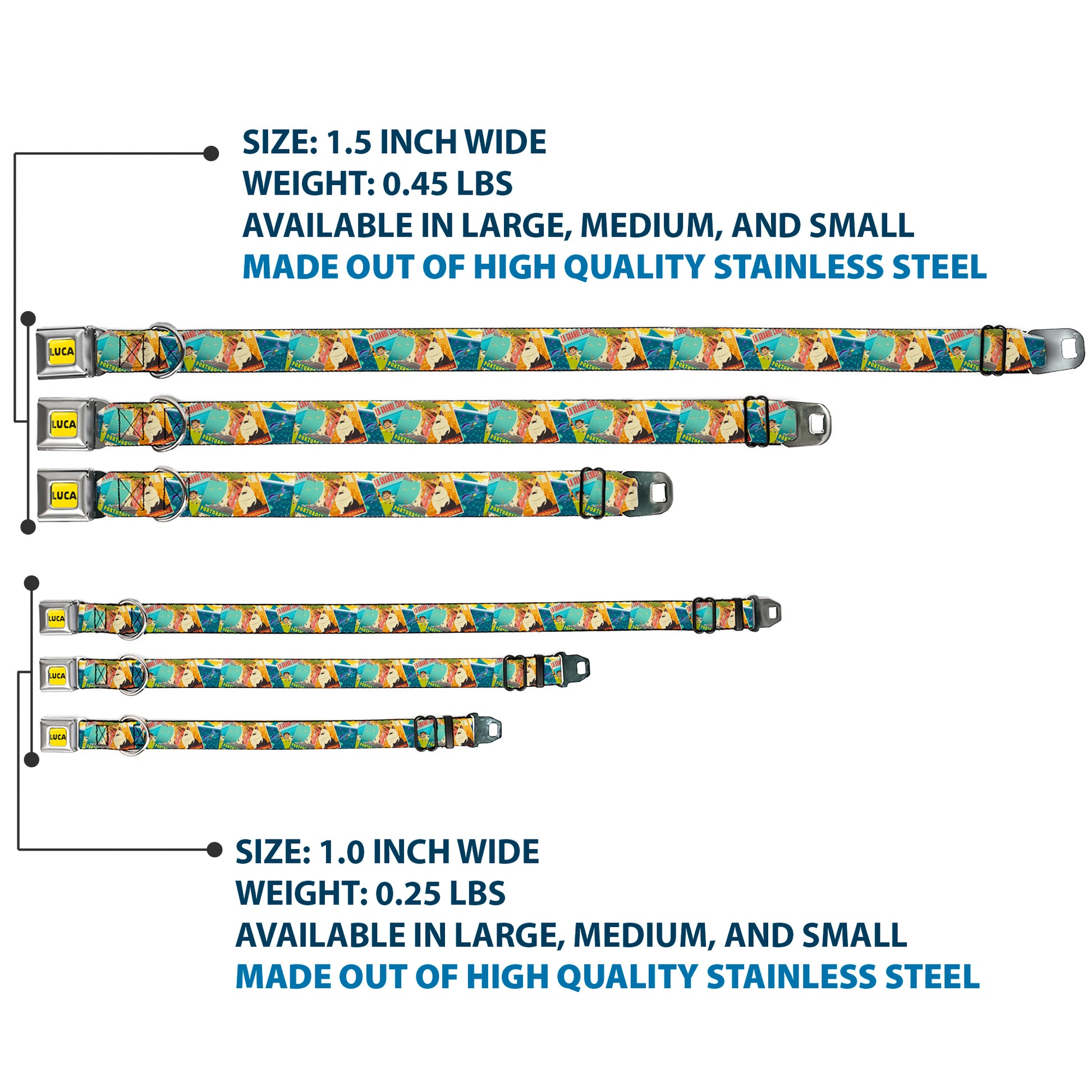 LUCA Logo Full Color Yellow/Black Seatbelt Buckle Collar - Luca The Piazza Poster Collage Stacked Seatbelt Buckle Collars Disney