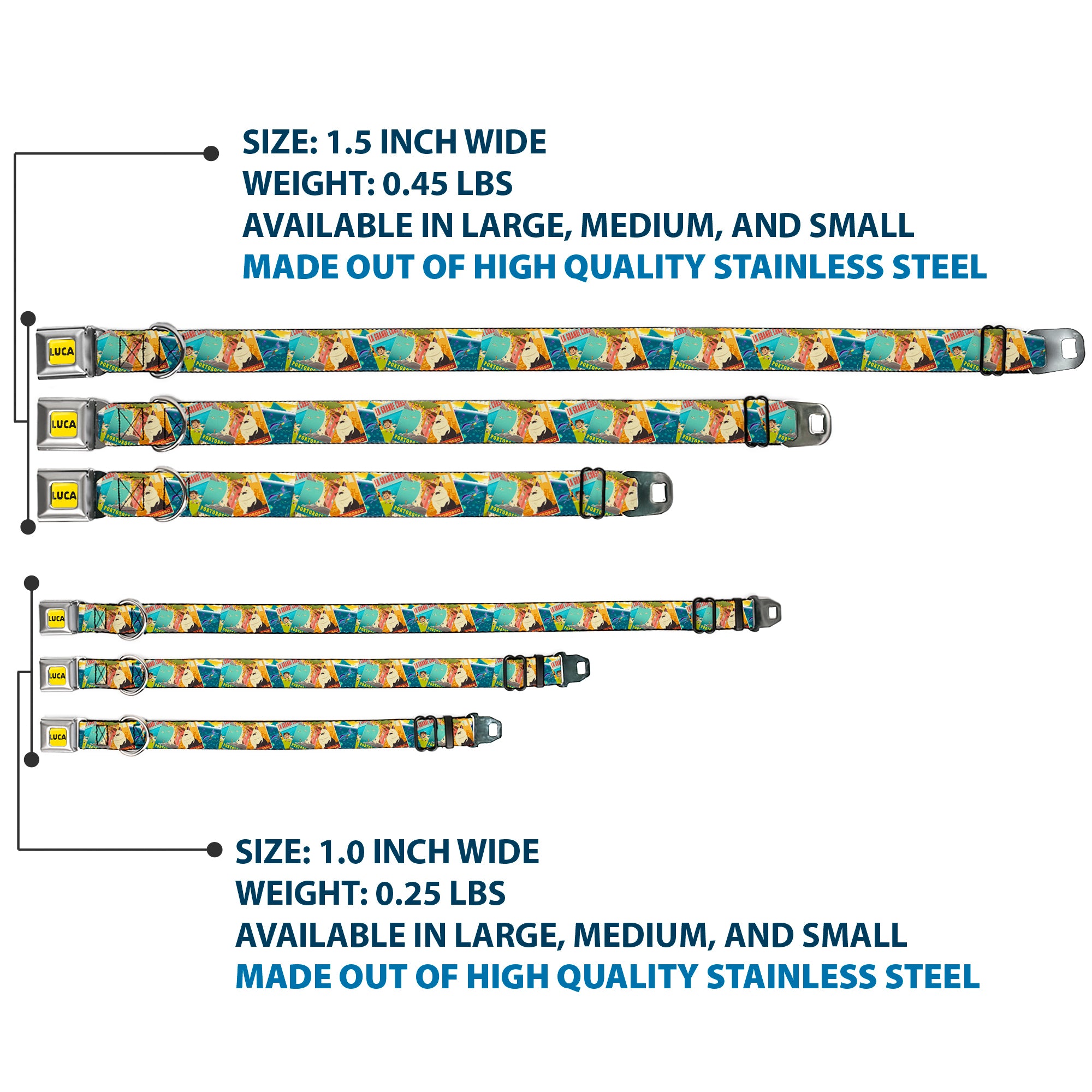 LUCA Logo Full Color Yellow/Black Seatbelt Buckle Collar - Luca The Piazza Poster Collage Stacked Seatbelt Buckle Collars Disney