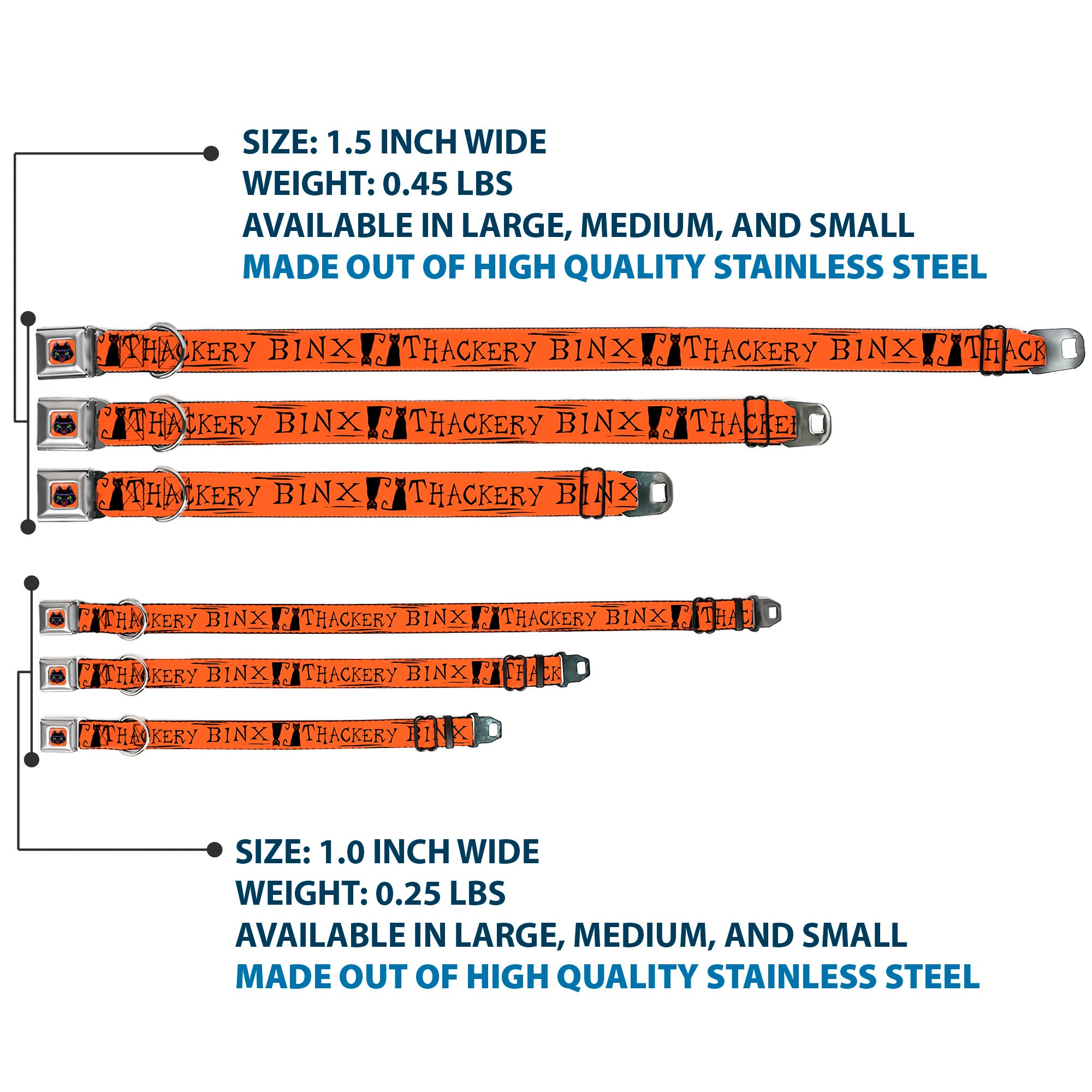 Hocus Pocus Thackery Binx Cat Face Full Color Orange Seatbelt Buckle Collar - Hocus Pocus THACKERY BINX Cat Silhouette Orange/Black Seatbelt Buckle Collars Disney