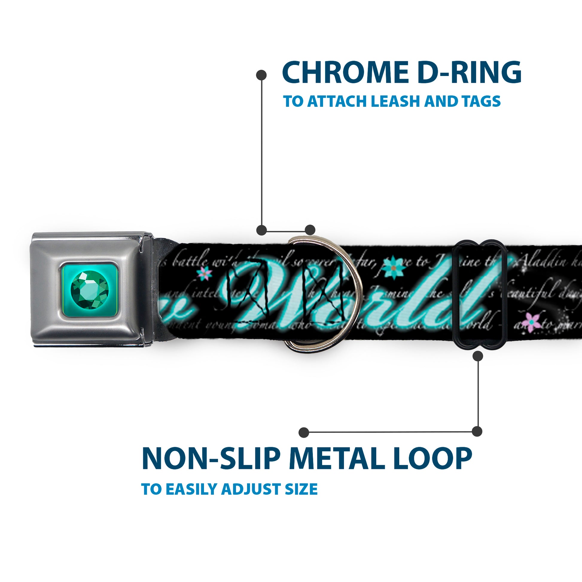 Princess Gem Full Color Turquoise Seatbelt Buckle Collar - Aladdin A WHOLE NEW WORLD/Story Script Seatbelt Buckle Collars Disney