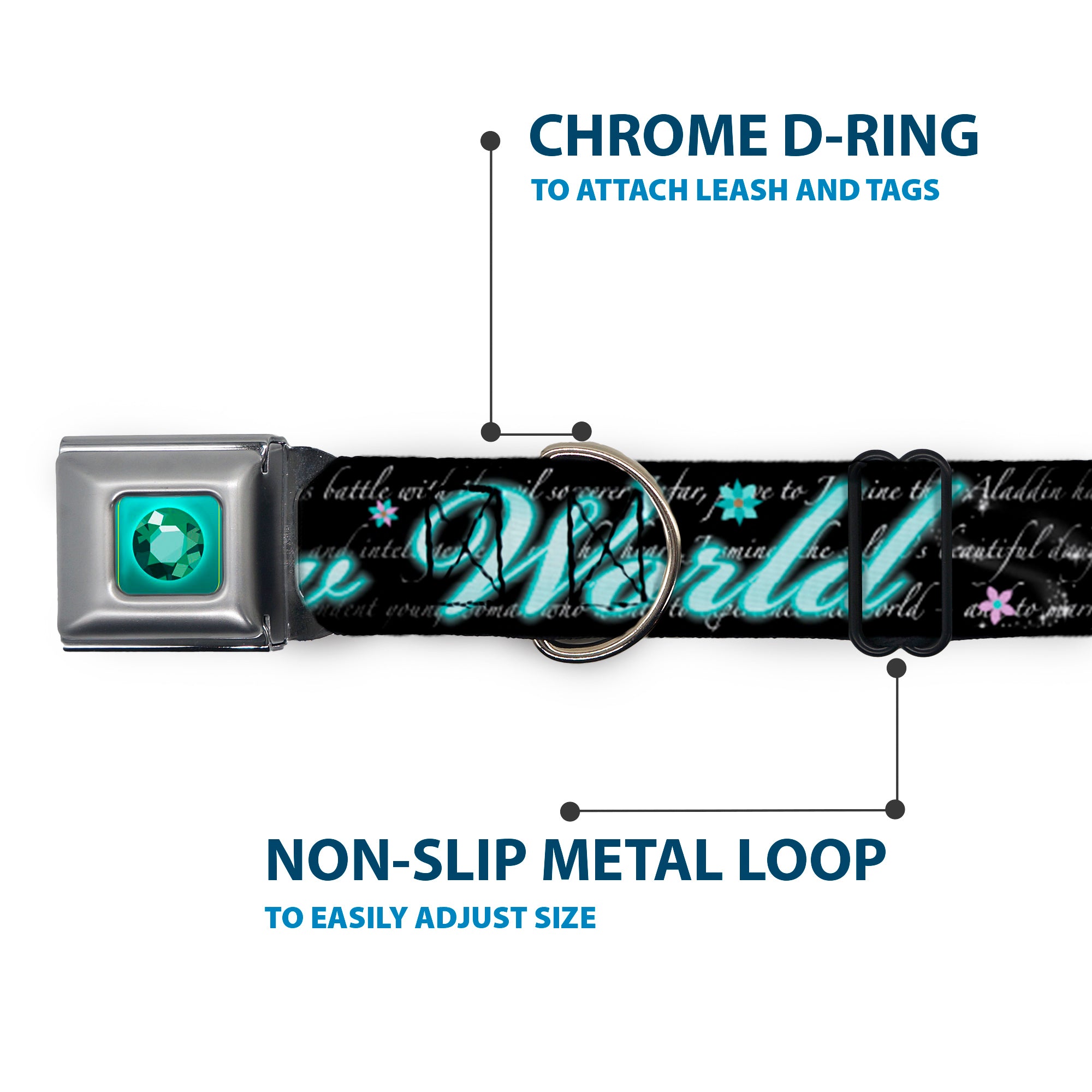 Princess Gem Full Color Turquoise Seatbelt Buckle Collar - Aladdin A WHOLE NEW WORLD/Story Script Seatbelt Buckle Collars Disney