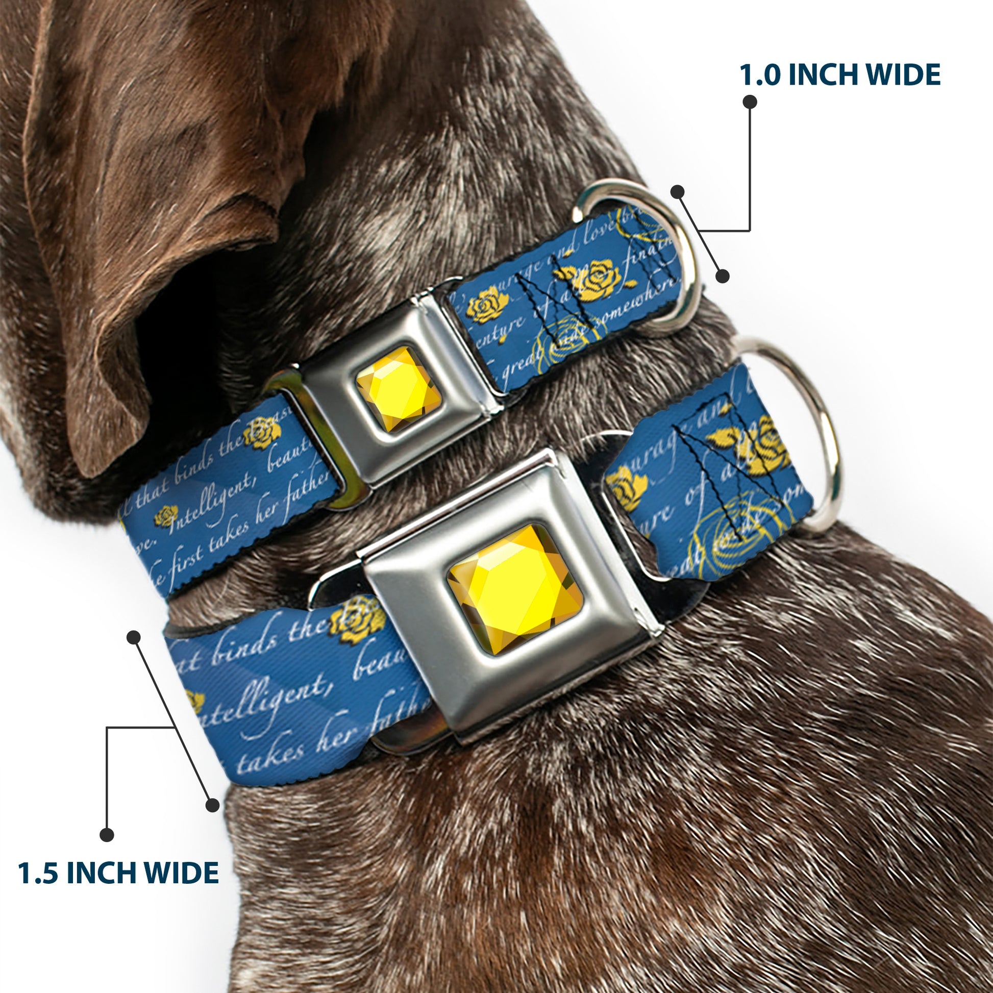 Princess Gem CLOSE-UP Full Color Yellow Seatbelt Buckle Collar - Beauty & the Beast Story Script Seatbelt Buckle Collars Disney