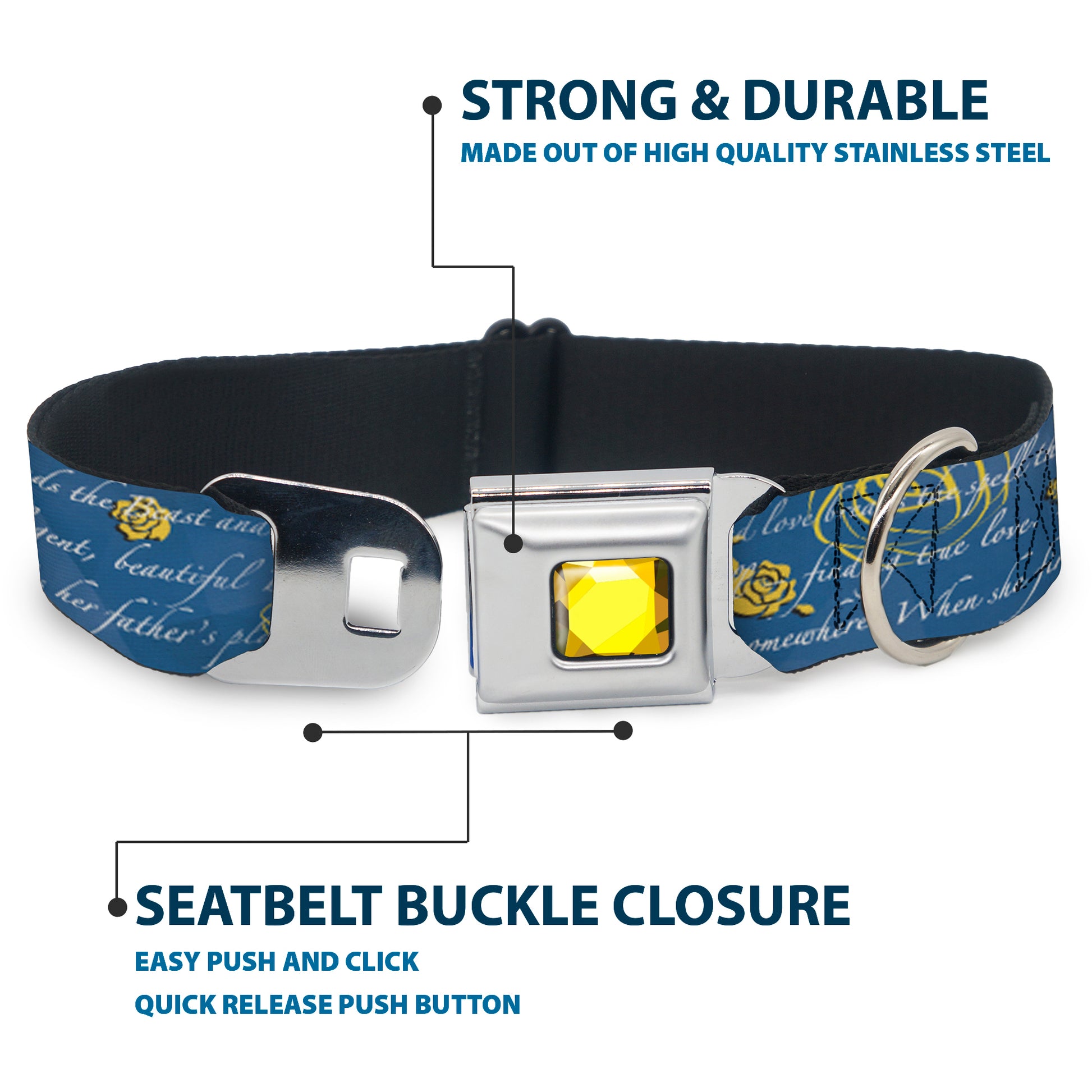 Princess Gem CLOSE-UP Full Color Yellow Seatbelt Buckle Collar - Beauty & the Beast Story Script Seatbelt Buckle Collars Disney