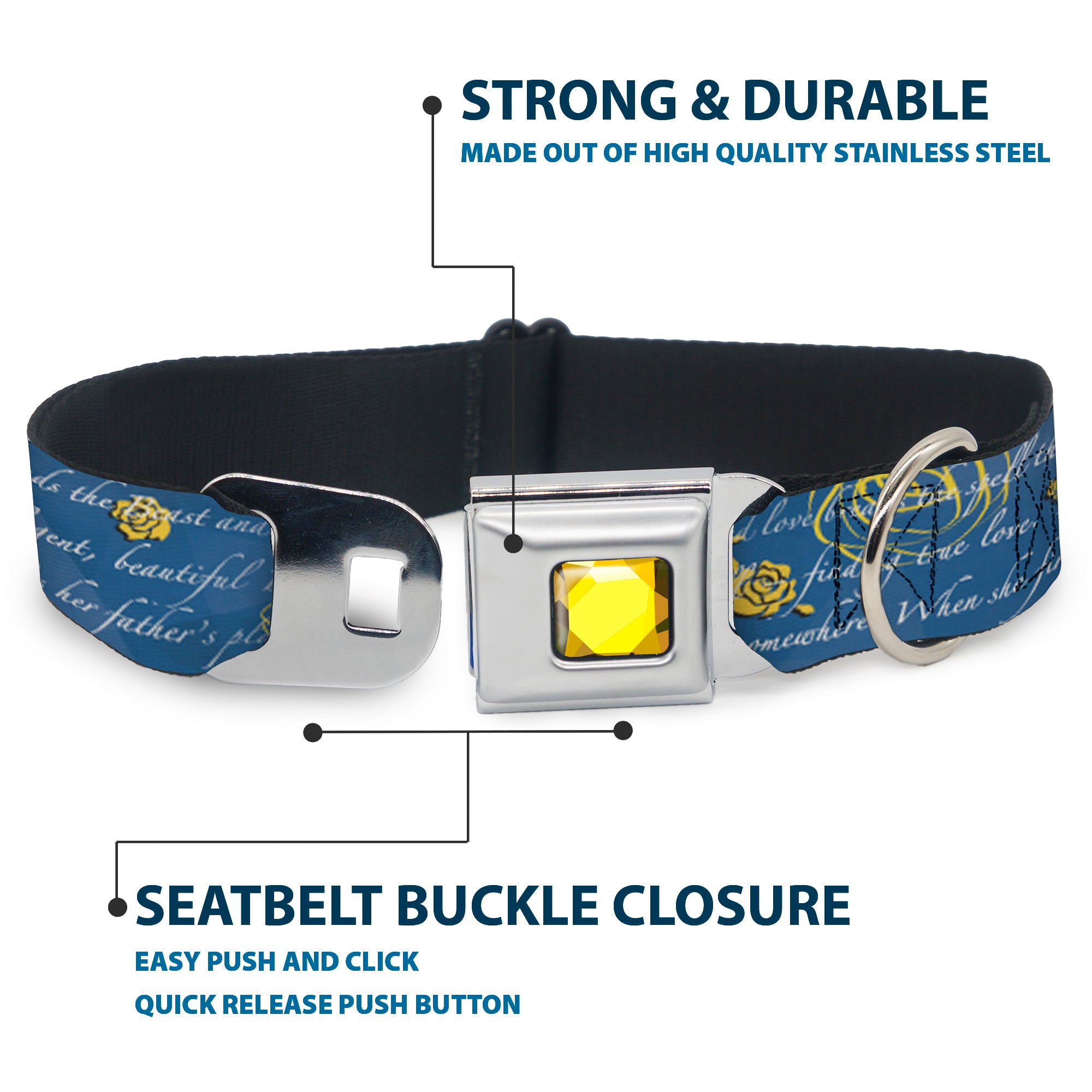 Princess Gem CLOSE-UP Full Color Yellow Seatbelt Buckle Collar - Beauty & the Beast Story Script Seatbelt Buckle Collars Disney