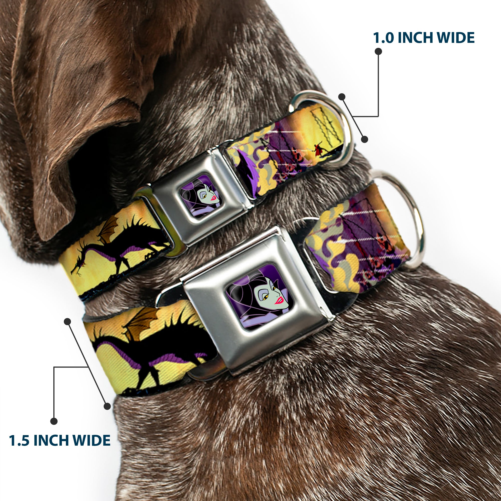 Maleficent Face Full Color Purple Fade Seatbelt Buckle Collar - Maleficent Poses Seatbelt Buckle Collars Disney