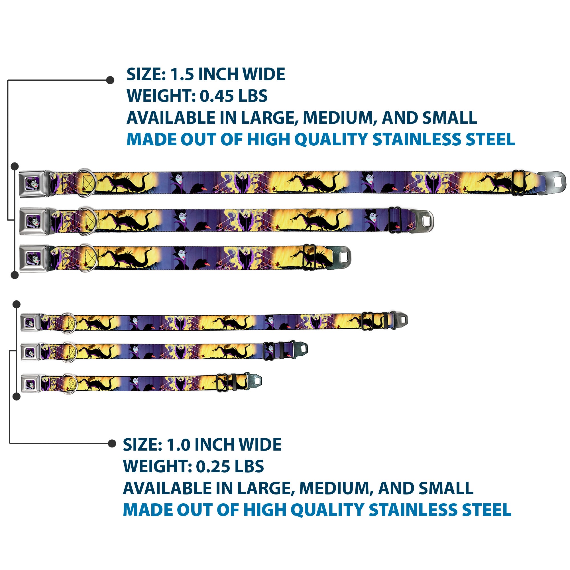 Maleficent Face Full Color Purple Fade Seatbelt Buckle Collar - Maleficent Poses Seatbelt Buckle Collars Disney