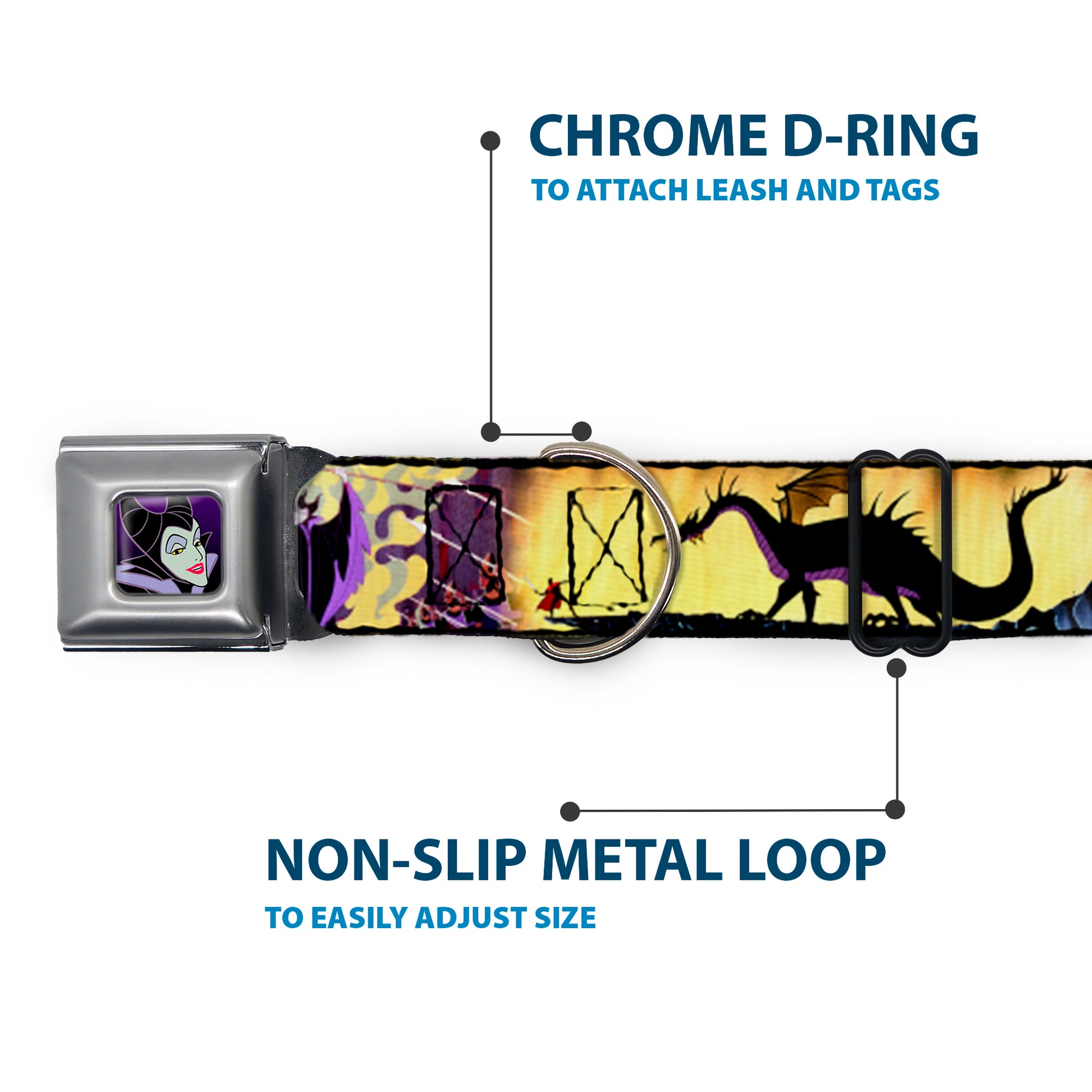 Maleficent Face Full Color Purple Fade Seatbelt Buckle Collar - Maleficent Poses Seatbelt Buckle Collars Disney