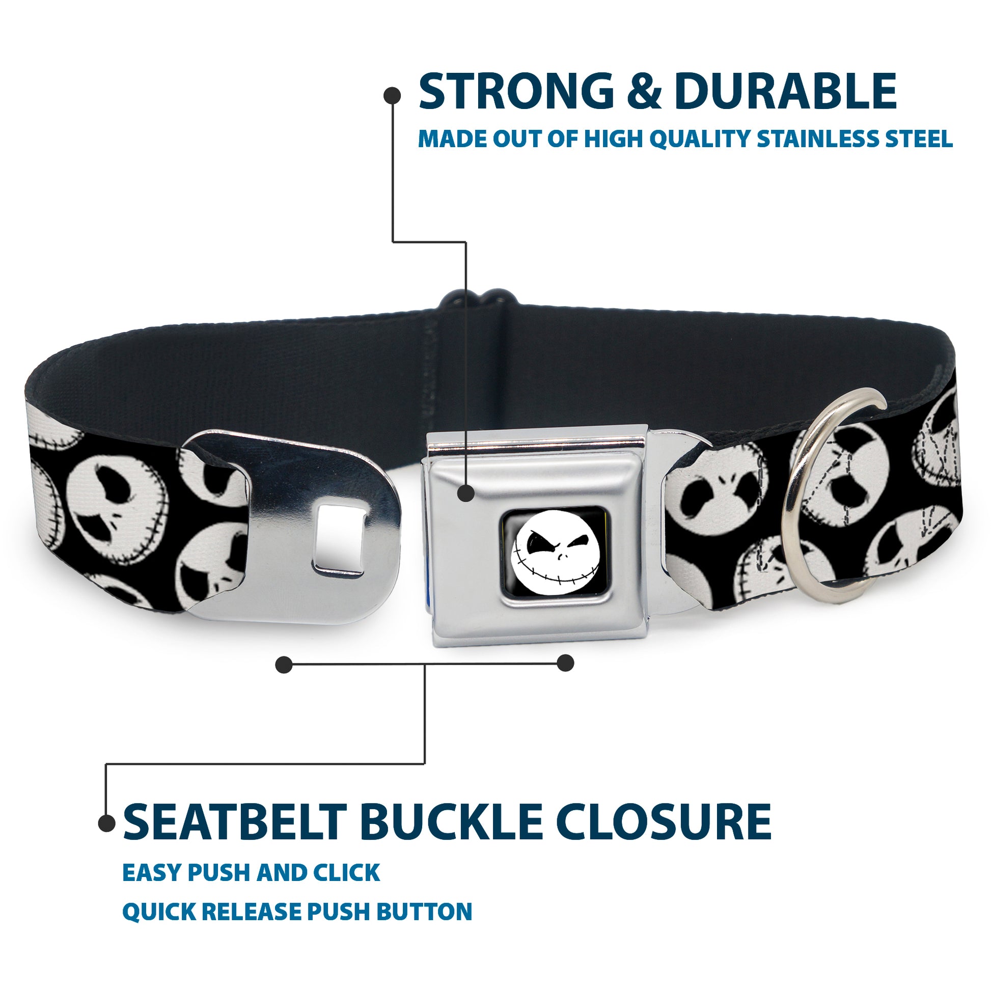 Jack Expression9 Full Color Seatbelt Buckle Collar - NBC Jack Expressions Scattered Black/White Seatbelt Buckle Collars Disney