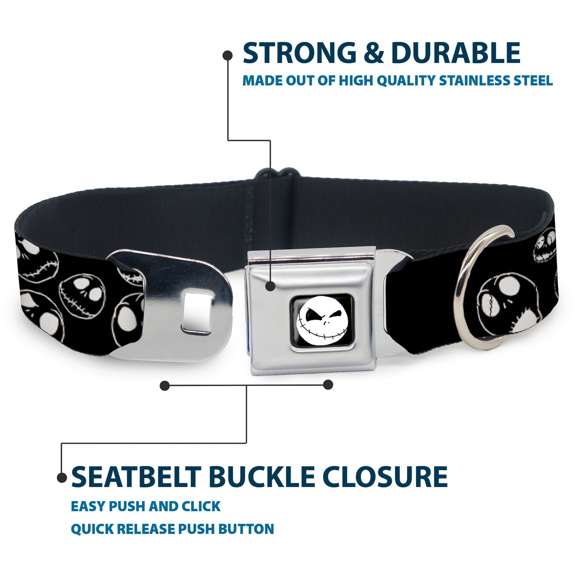 Jack Expression8 Full Color Seatbelt Buckle Collar - Jack Outline Expressions Scattered Black/White Seatbelt Buckle Collars Disney