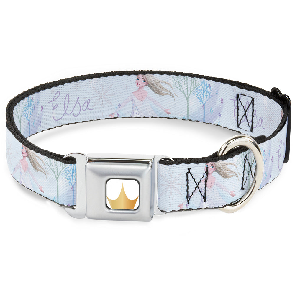 Disney Princess Crown Full Color Golds Seatbelt Buckle Collar - Frozen Elsa Snowflake Pose with Trees and Script Blues/Purples Seatbelt Buckle Collars Disney