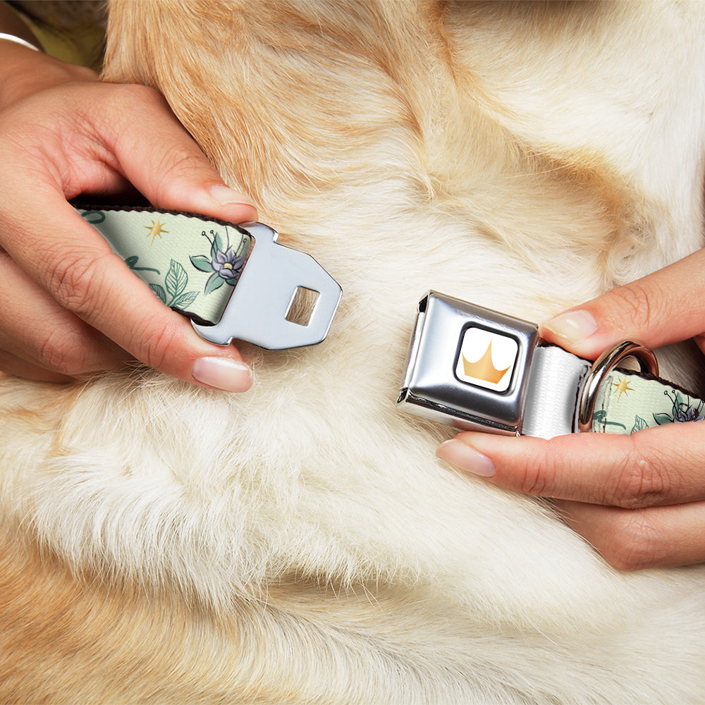 Disney Princess Crown Full Color Golds Seatbelt Buckle Collar - The Princess and the Frog Tiana Palace Pose with Script and Flowers Greens Seatbelt Buckle Collars Disney