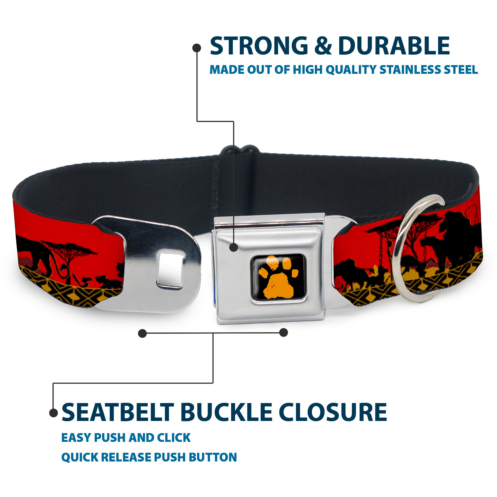 Lion King Paw Full Color Black Gold Seatbelt Buckle Collar - Mufasa & Simba JUST CAN'T WAIT TO BE KING/Family Silhouette Seatbelt Buckle Collars Disney