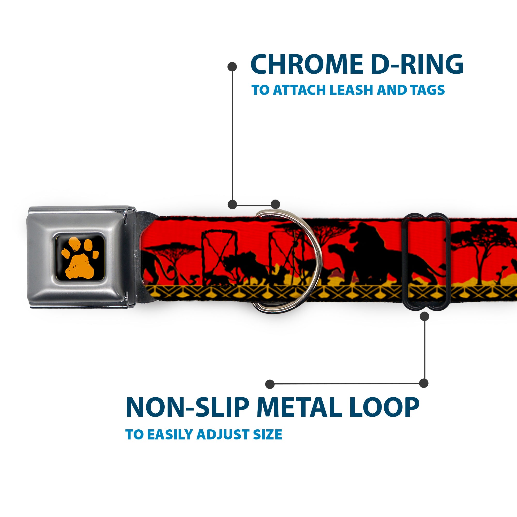 Lion King Paw Full Color Black Gold Seatbelt Buckle Collar - Mufasa & Simba JUST CAN'T WAIT TO BE KING/Family Silhouette Seatbelt Buckle Collars Disney