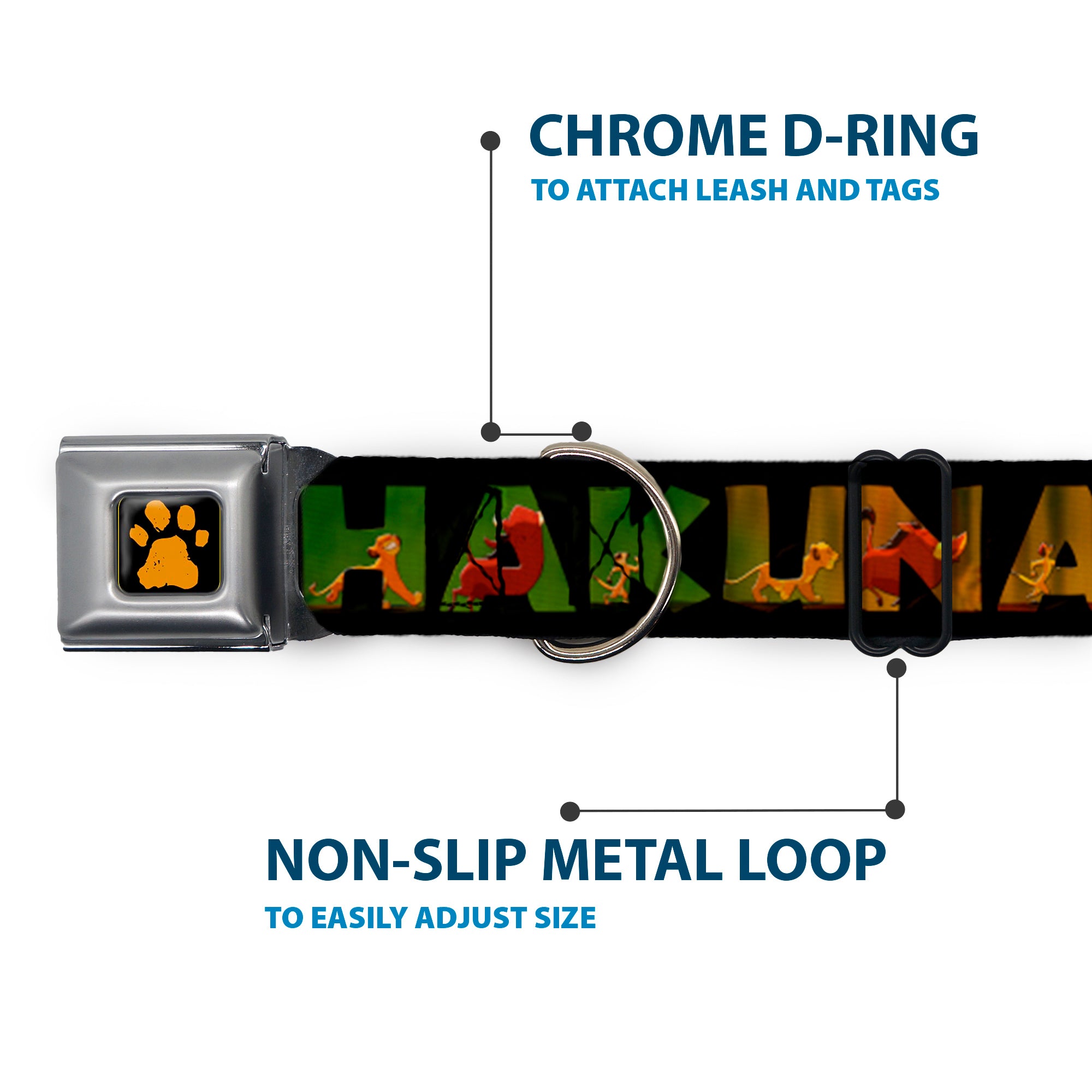Lion King Paw Full Color Black Gold Seatbelt Buckle Collar - HAKUNA MATATA Black/Lion King Scenes Seatbelt Buckle Collars Disney