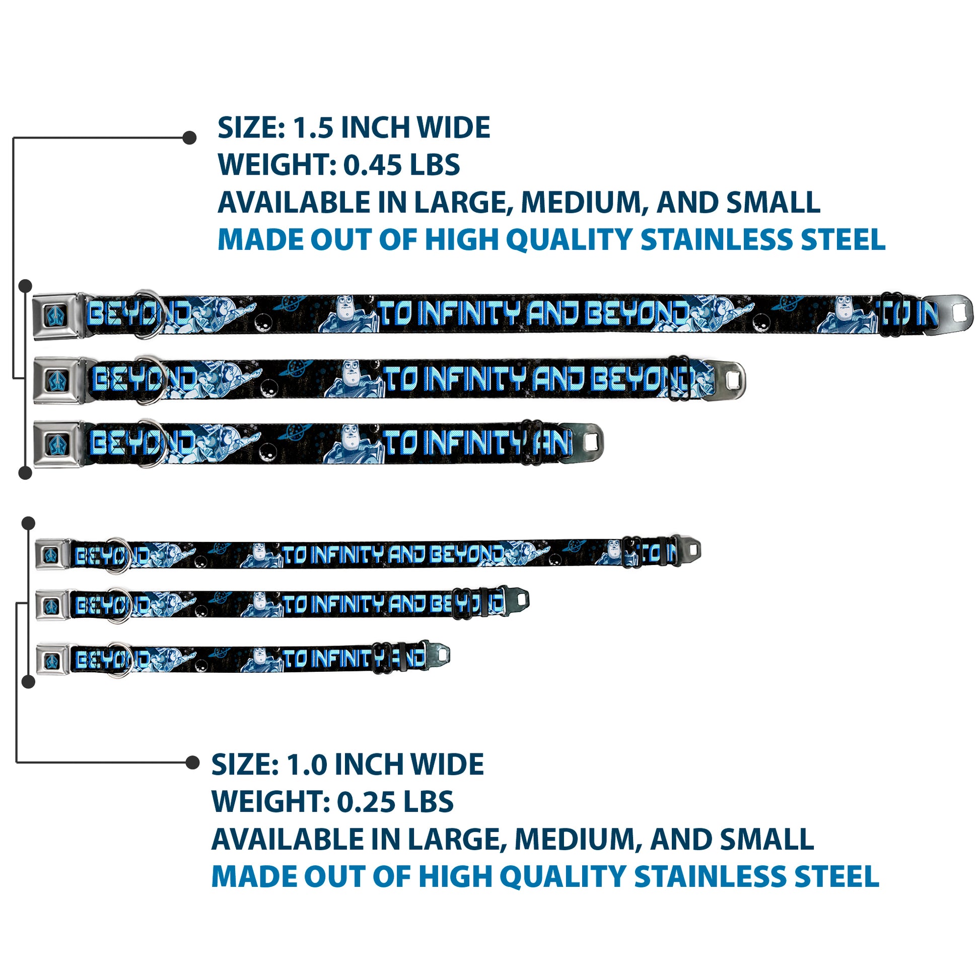 Space Ranger SR Logo Full Color Black/Blue Seatbelt Buckle Collar - Buzz Poses/Stars TO INFINITY AND BEYOND Black/Blues Seatbelt Buckle Collars Disney