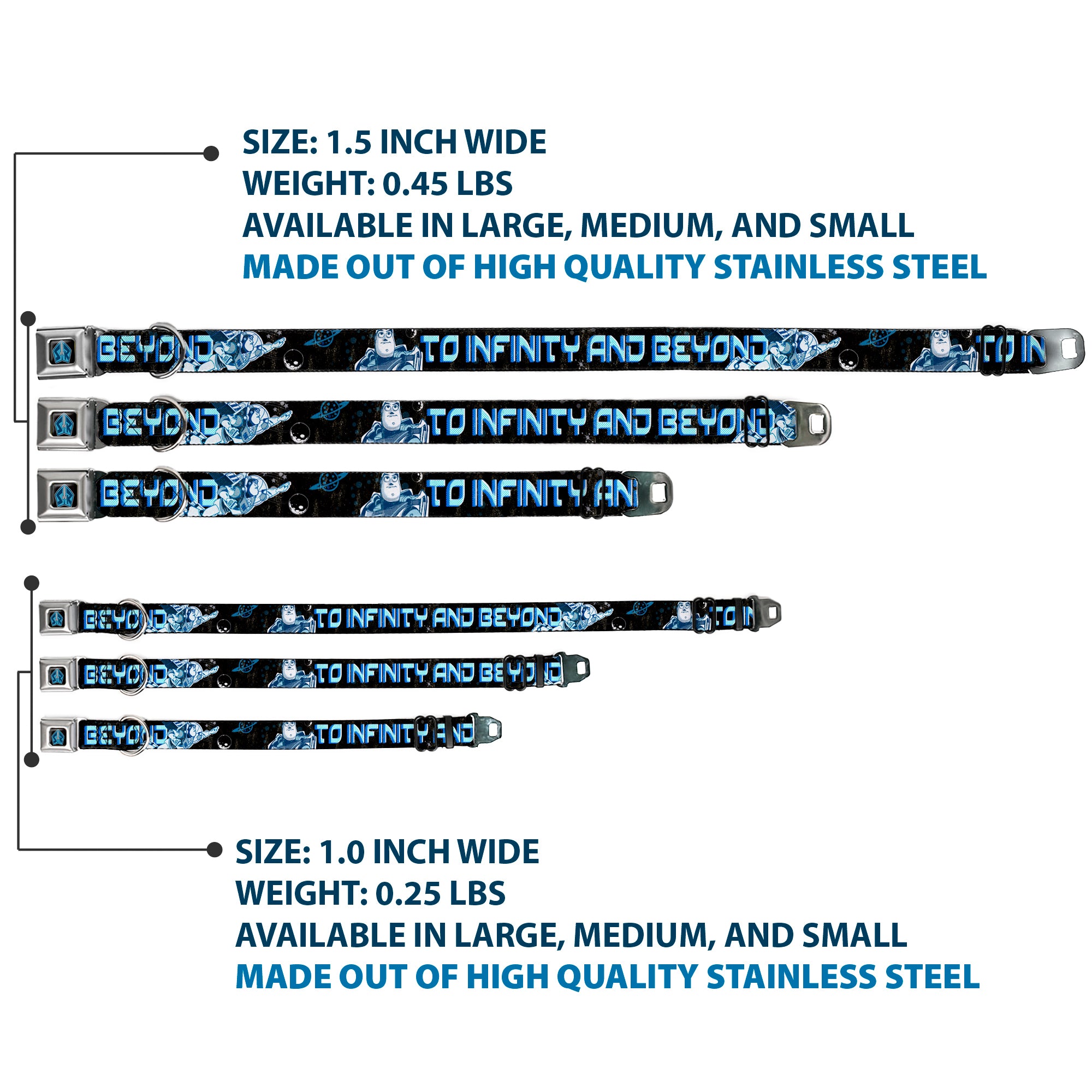 Space Ranger SR Logo Full Color Black/Blue Seatbelt Buckle Collar - Buzz Poses/Stars TO INFINITY AND BEYOND Black/Blues Seatbelt Buckle Collars Disney