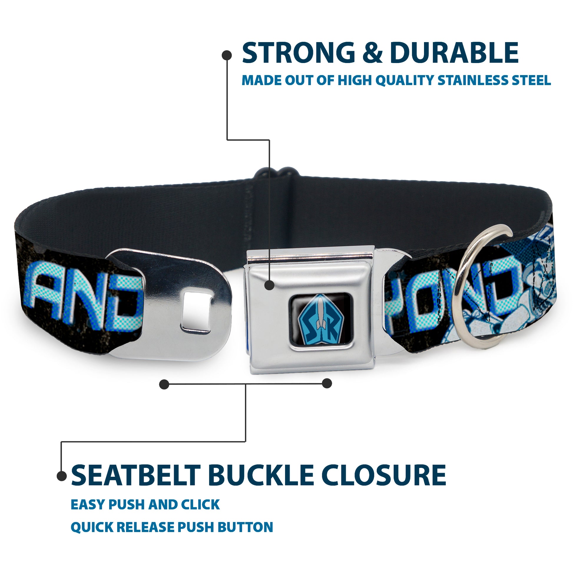 Space Ranger SR Logo Full Color Black/Blue Seatbelt Buckle Collar - Buzz Poses/Stars TO INFINITY AND BEYOND Black/Blues Seatbelt Buckle Collars Disney