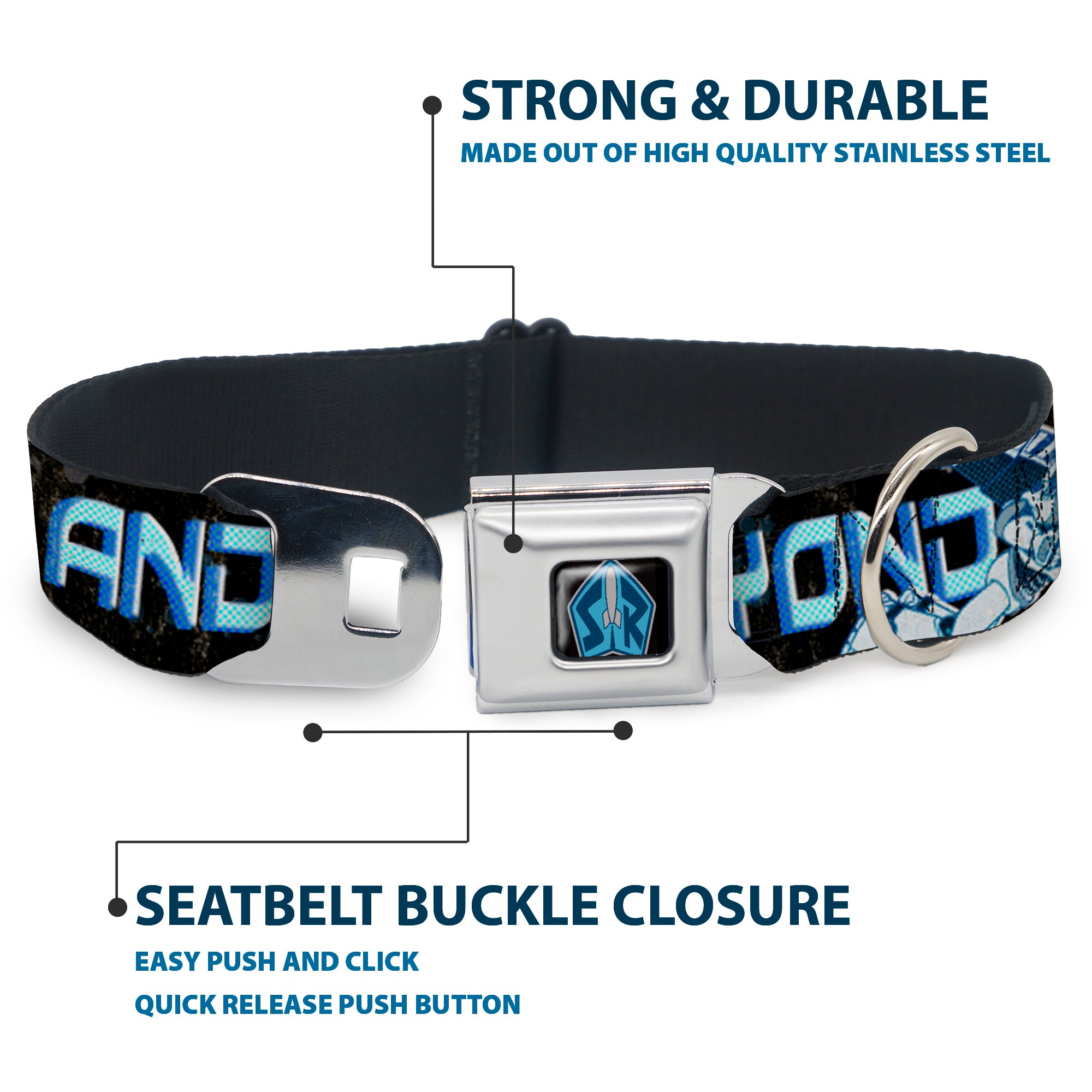 Space Ranger SR Logo Full Color Black/Blue Seatbelt Buckle Collar - Buzz Poses/Stars TO INFINITY AND BEYOND Black/Blues Seatbelt Buckle Collars Disney
