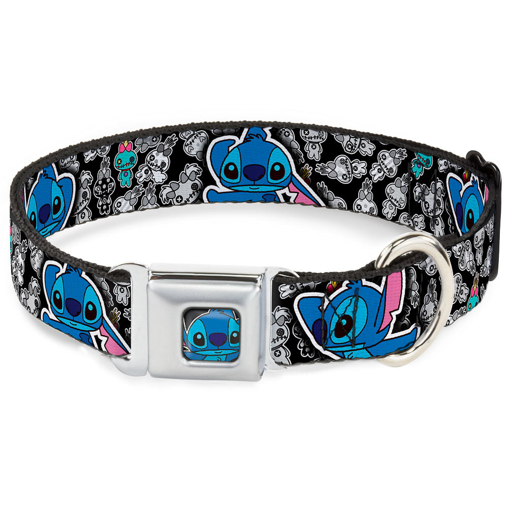 Stitch Face CLOSE-UP Full Color Seatbelt Buckle Collar - Stitch Poses/Mini Scrump Scattered Seatbelt Buckle Collars Disney