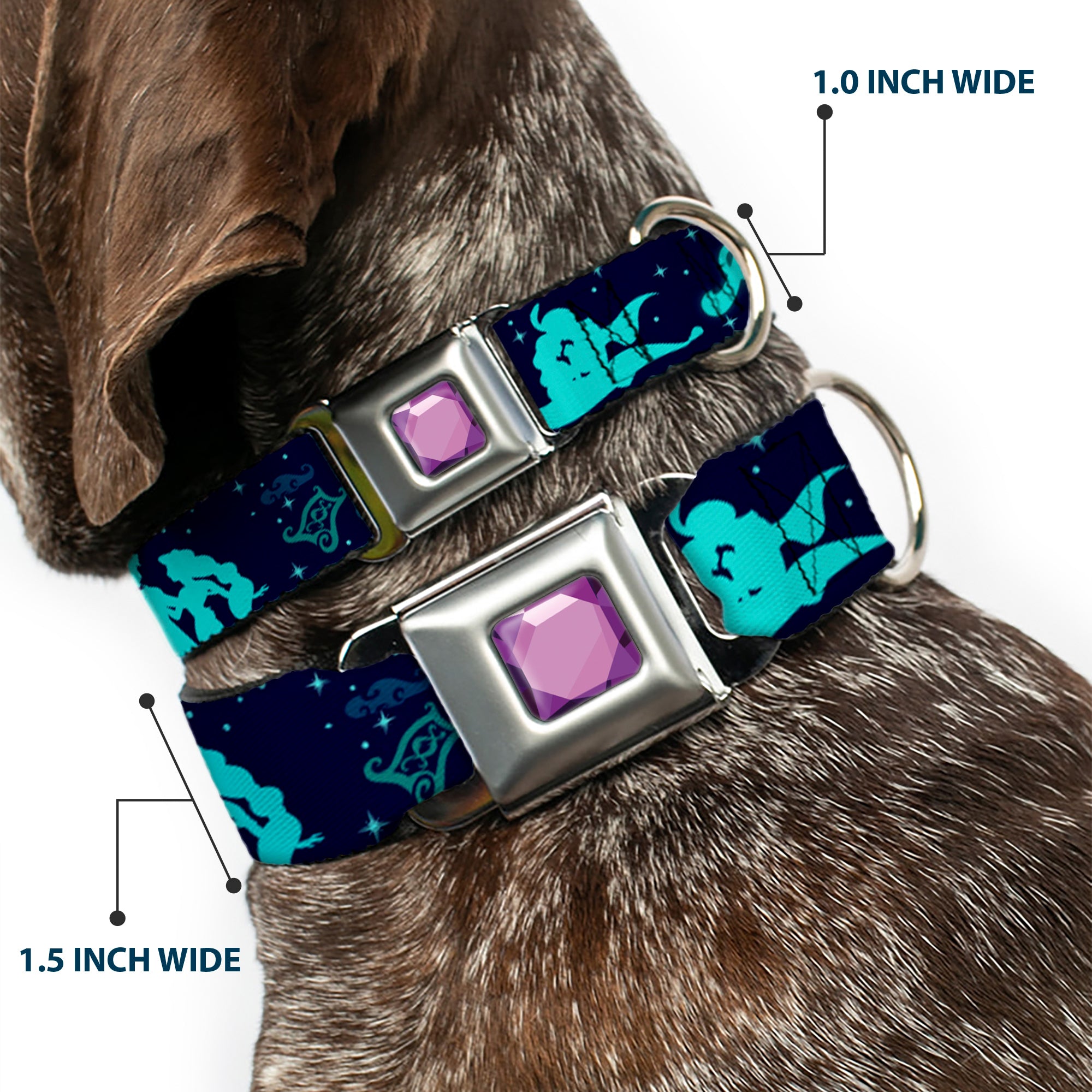Princess Gem CLOSE-UP Full Color Purple Seatbelt Buckle Collar - Aladdin & Jasmine Silhouette A WHOLE NEW WORLD Seatbelt Buckle Collars Disney