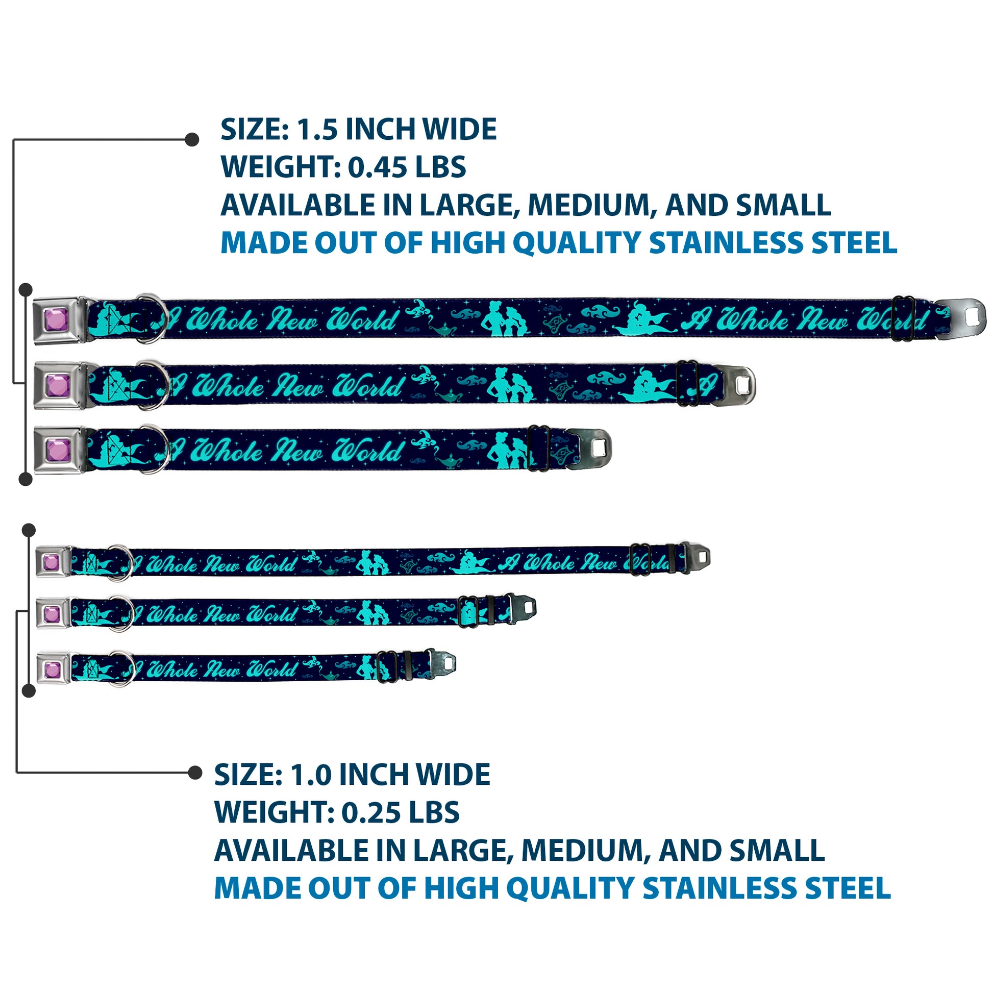 Princess Gem CLOSE-UP Full Color Purple Seatbelt Buckle Collar - Aladdin & Jasmine Silhouette A WHOLE NEW WORLD Seatbelt Buckle Collars Disney