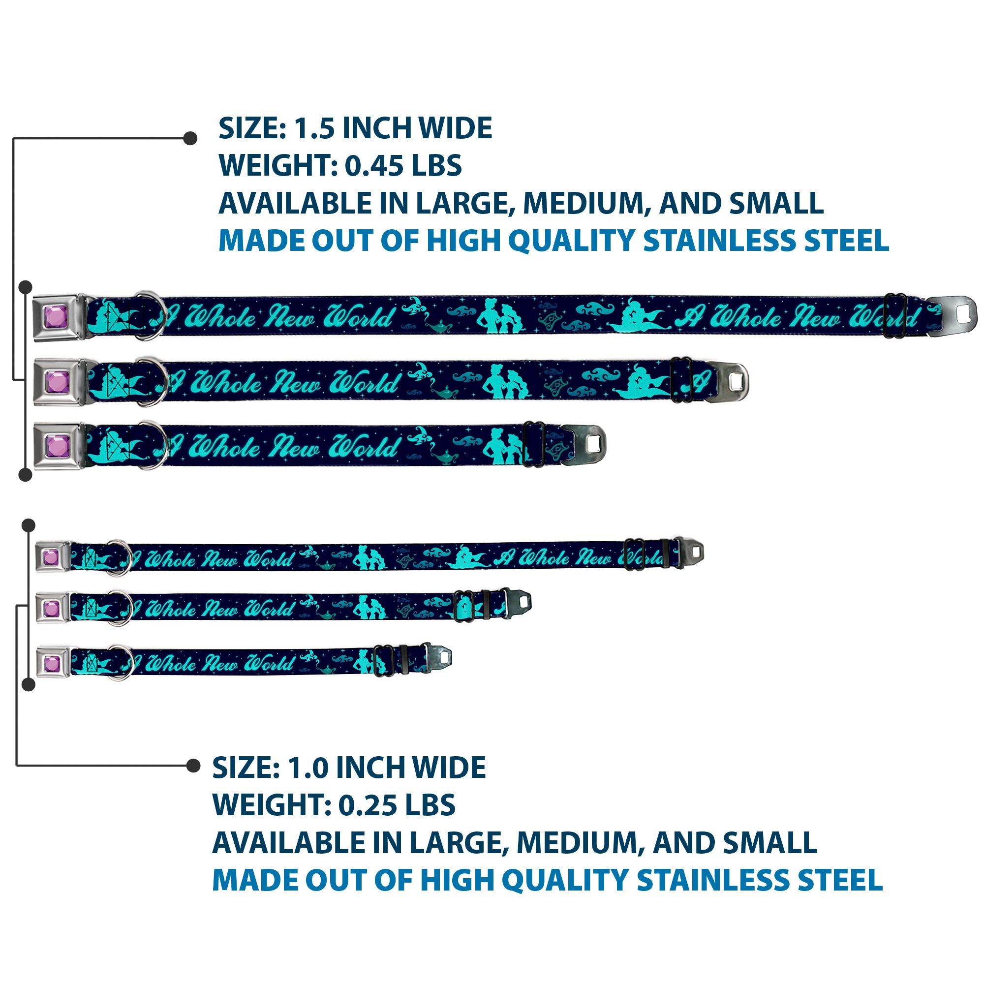 Princess Gem CLOSE-UP Full Color Purple Seatbelt Buckle Collar - Aladdin & Jasmine Silhouette A WHOLE NEW WORLD Seatbelt Buckle Collars Disney