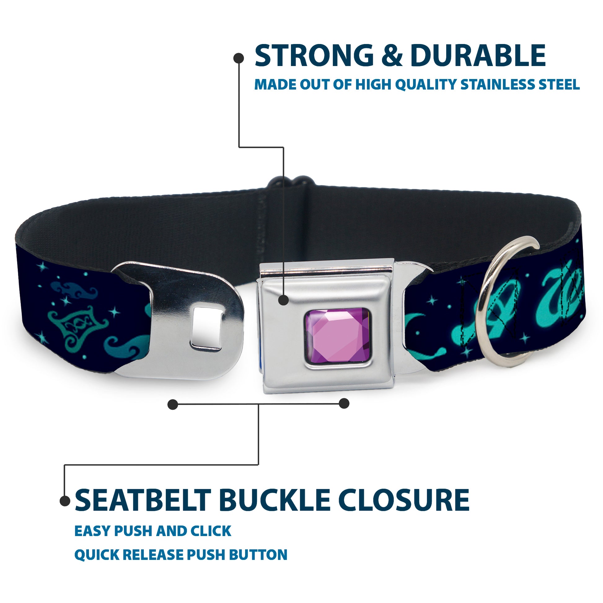 Princess Gem CLOSE-UP Full Color Purple Seatbelt Buckle Collar - Aladdin & Jasmine Silhouette A WHOLE NEW WORLD Seatbelt Buckle Collars Disney