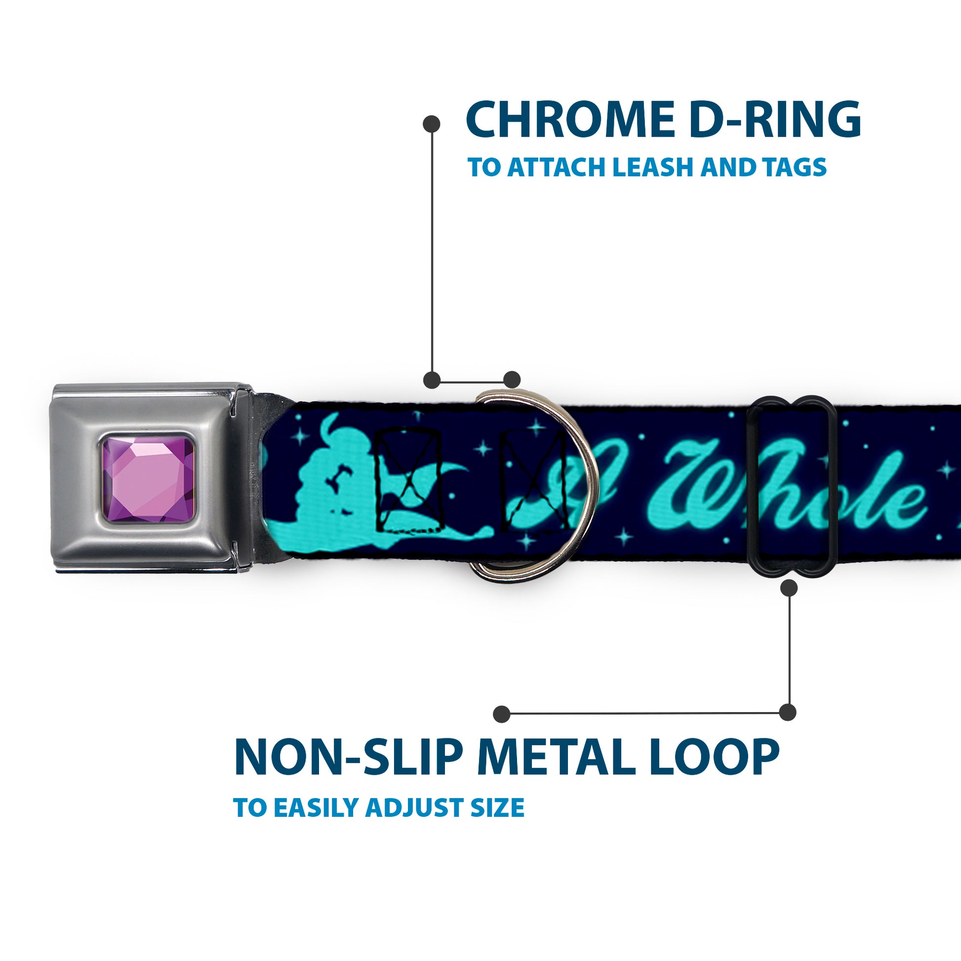 Princess Gem CLOSE-UP Full Color Purple Seatbelt Buckle Collar - Aladdin & Jasmine Silhouette A WHOLE NEW WORLD Seatbelt Buckle Collars Disney