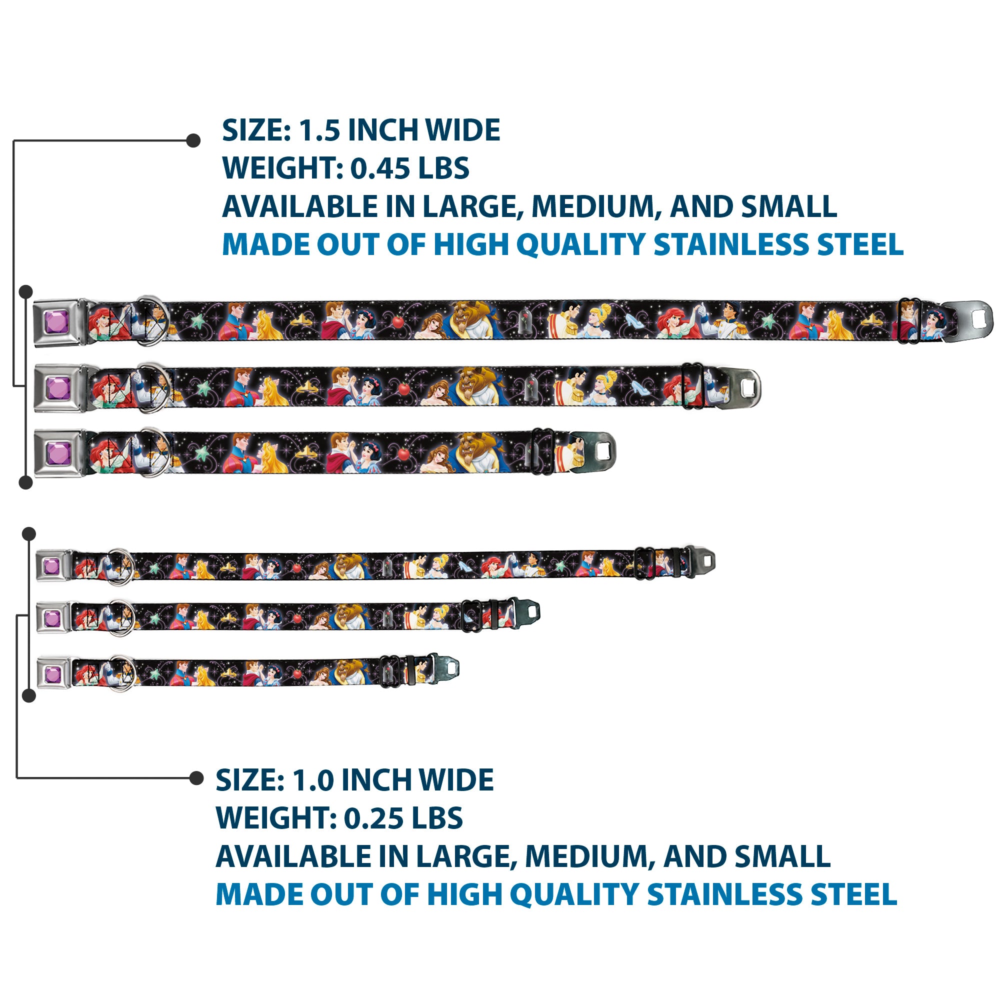 Princess Gem CLOSE-UP Full Color Purple Seatbelt Buckle Collar - Disney Princesses & Prince's Dancing Seatbelt Buckle Collars Disney